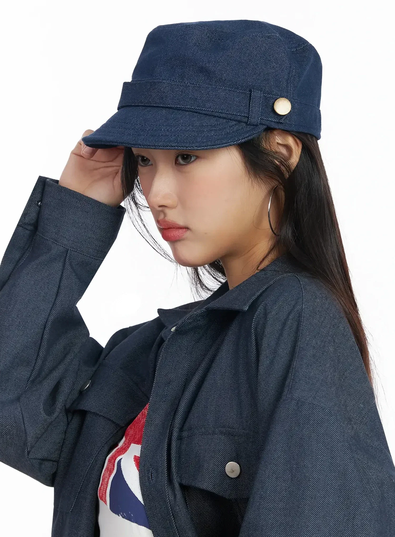 Stylish Denim Button Military Cap IM530 - Image 2