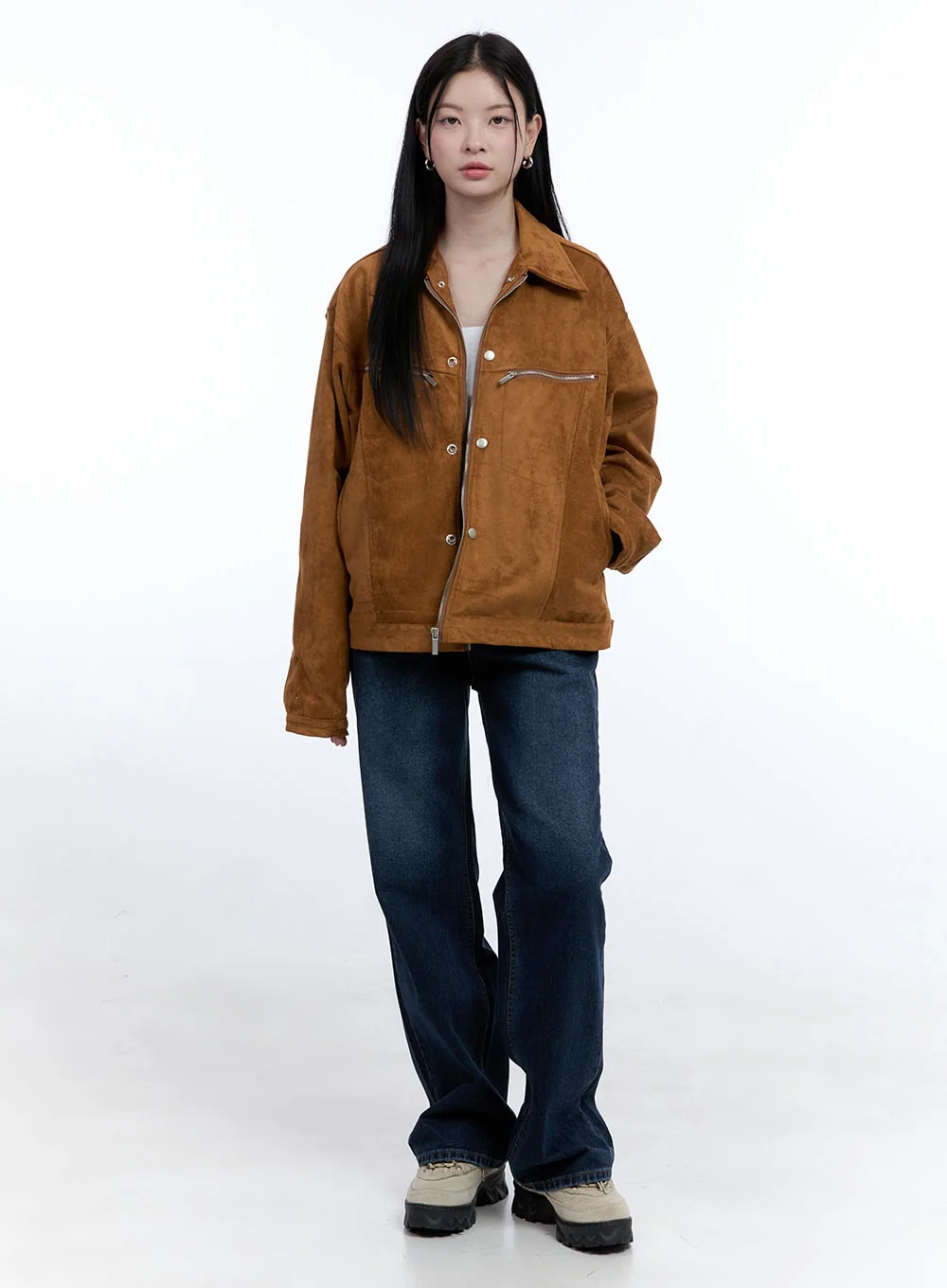 Suede Collar Zip-Up Jacket OO429 - Image 2