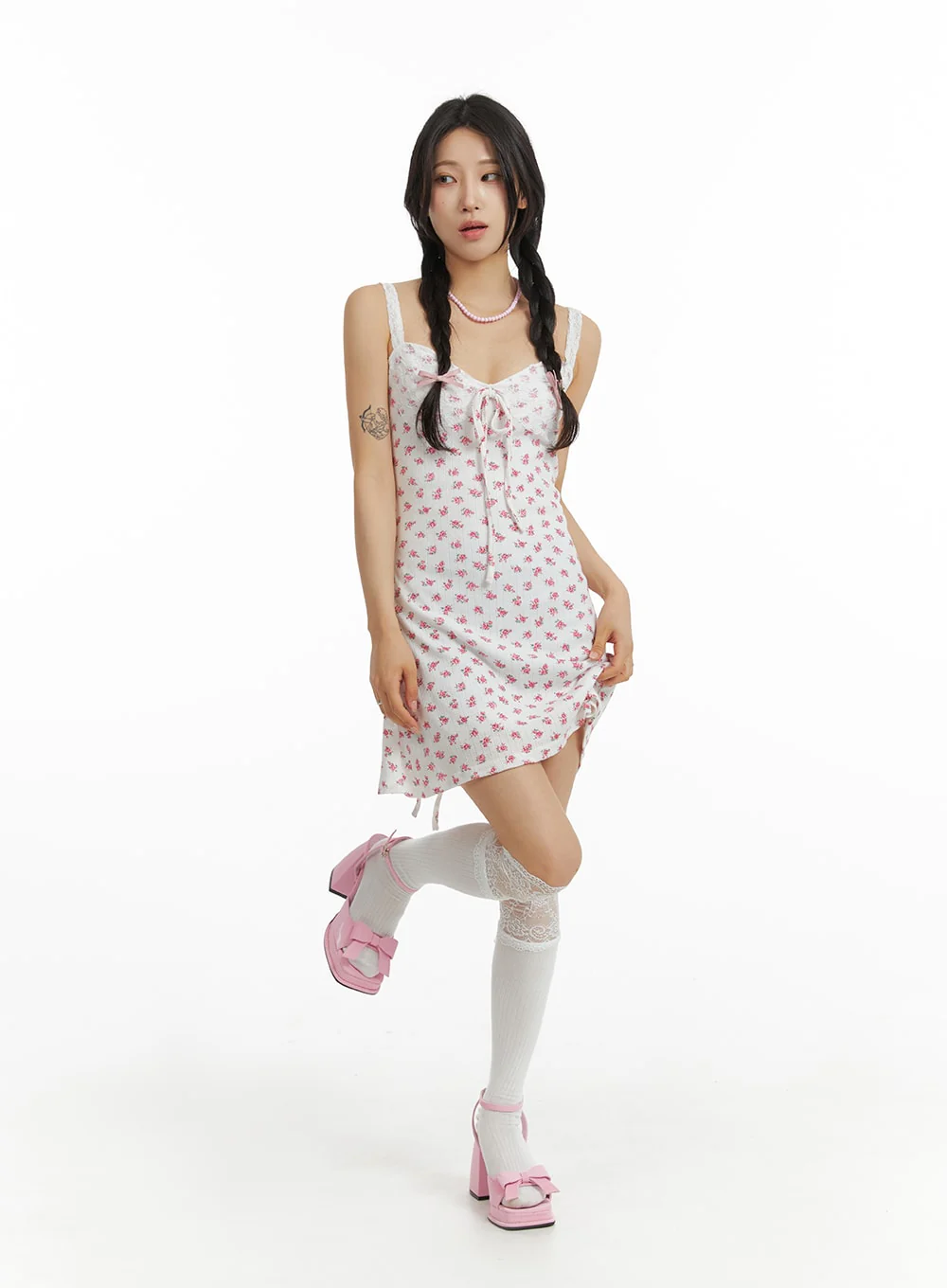 Sweetheart Floral Ribbon Mini Dress IM404 - Image 3