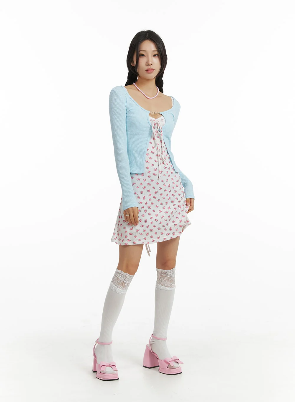 Sweetheart Floral Ribbon Mini Dress IM404 - Image 8