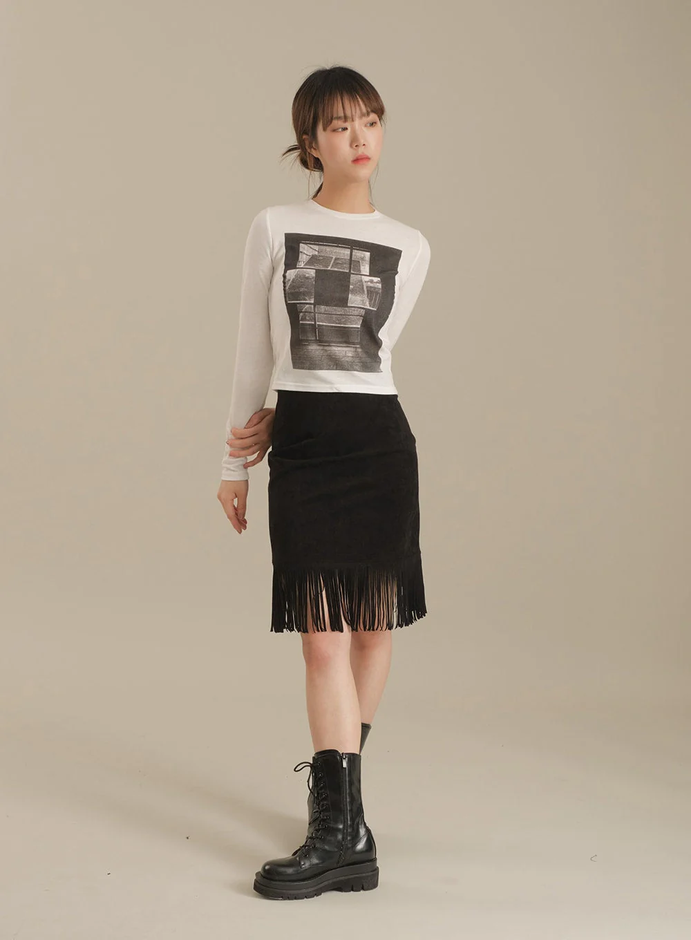 Tassel Hem Knee Length Skirt - Image 12