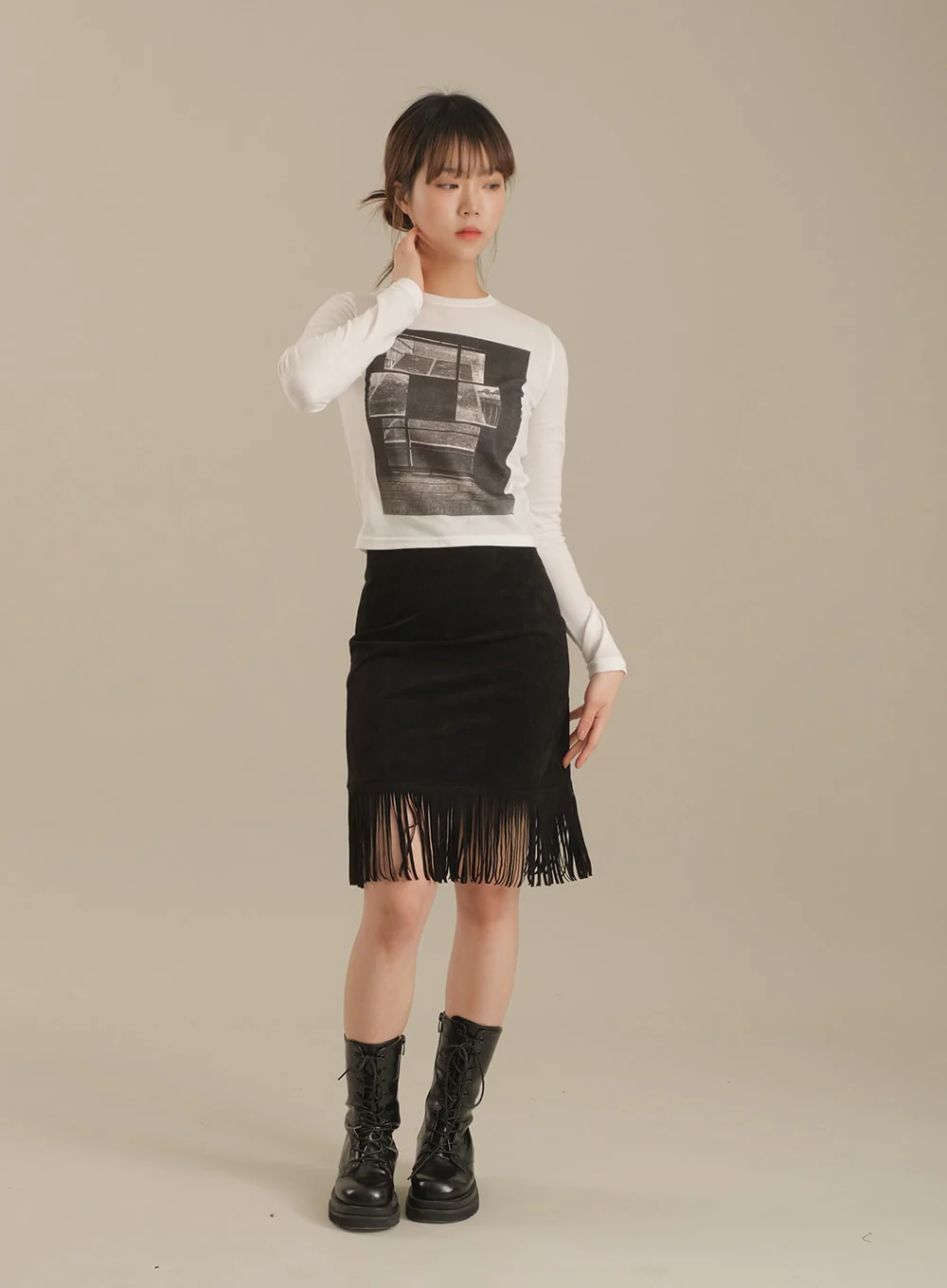 Tassel Hem Knee Length Skirt - Image 13