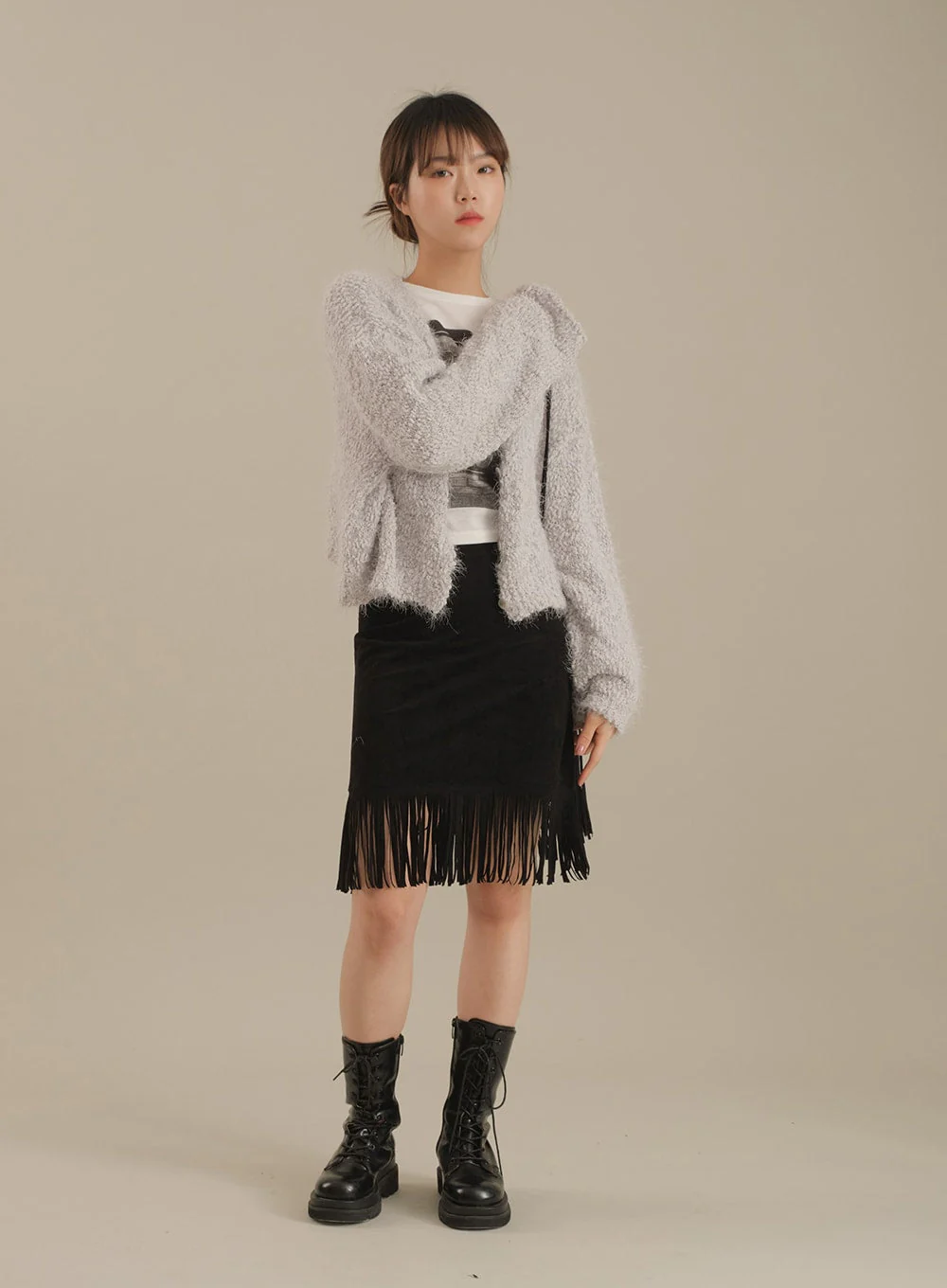 Tassel Hem Knee Length Skirt - Image 3