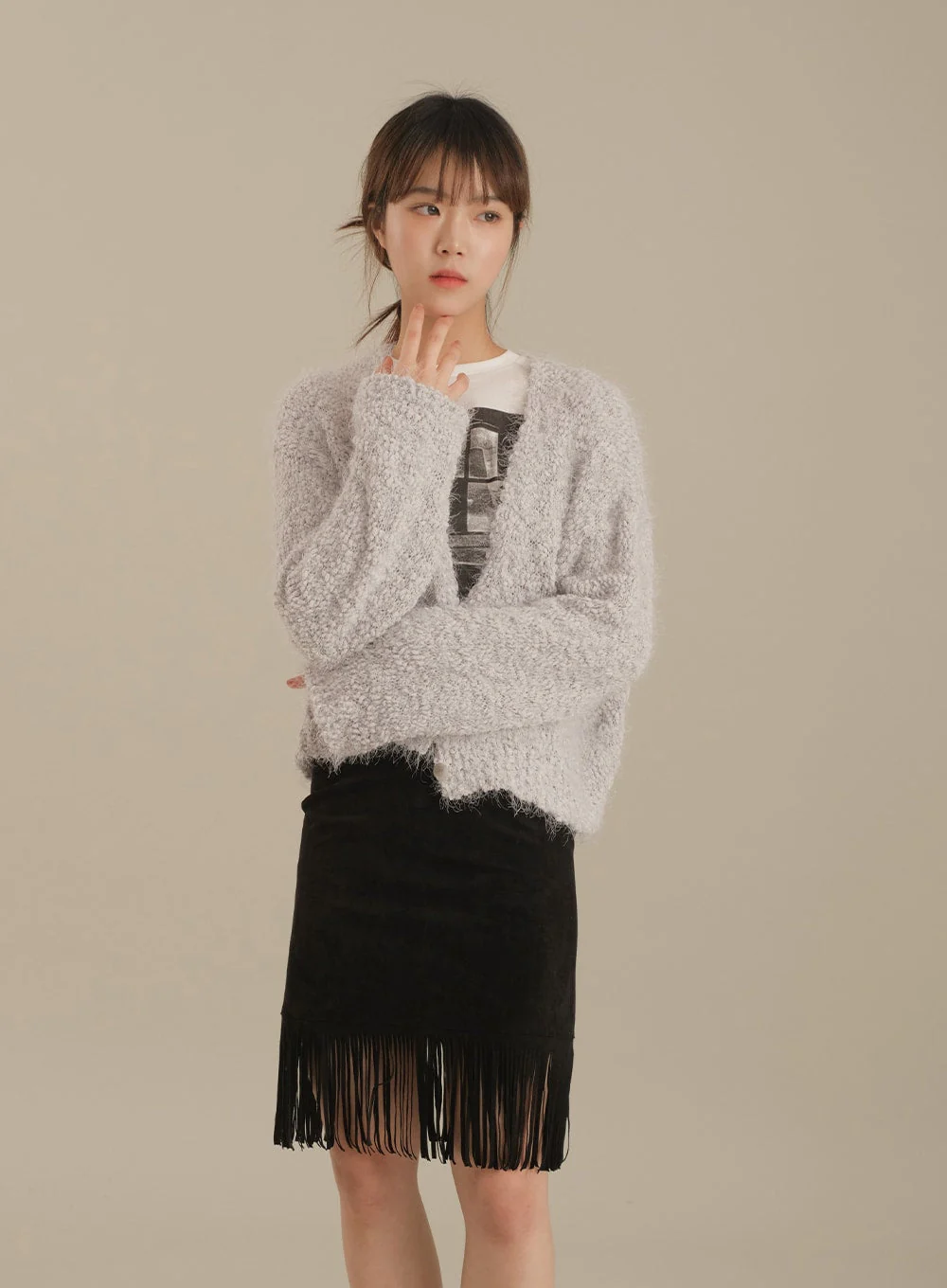 Tassel Hem Knee Length Skirt - Image 5