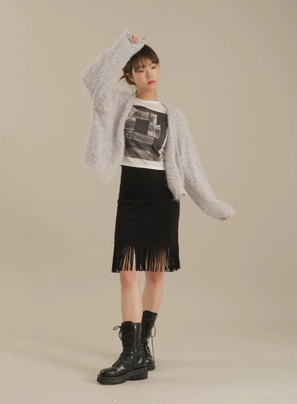 Tassel Hem Knee Length Skirt - Image 8