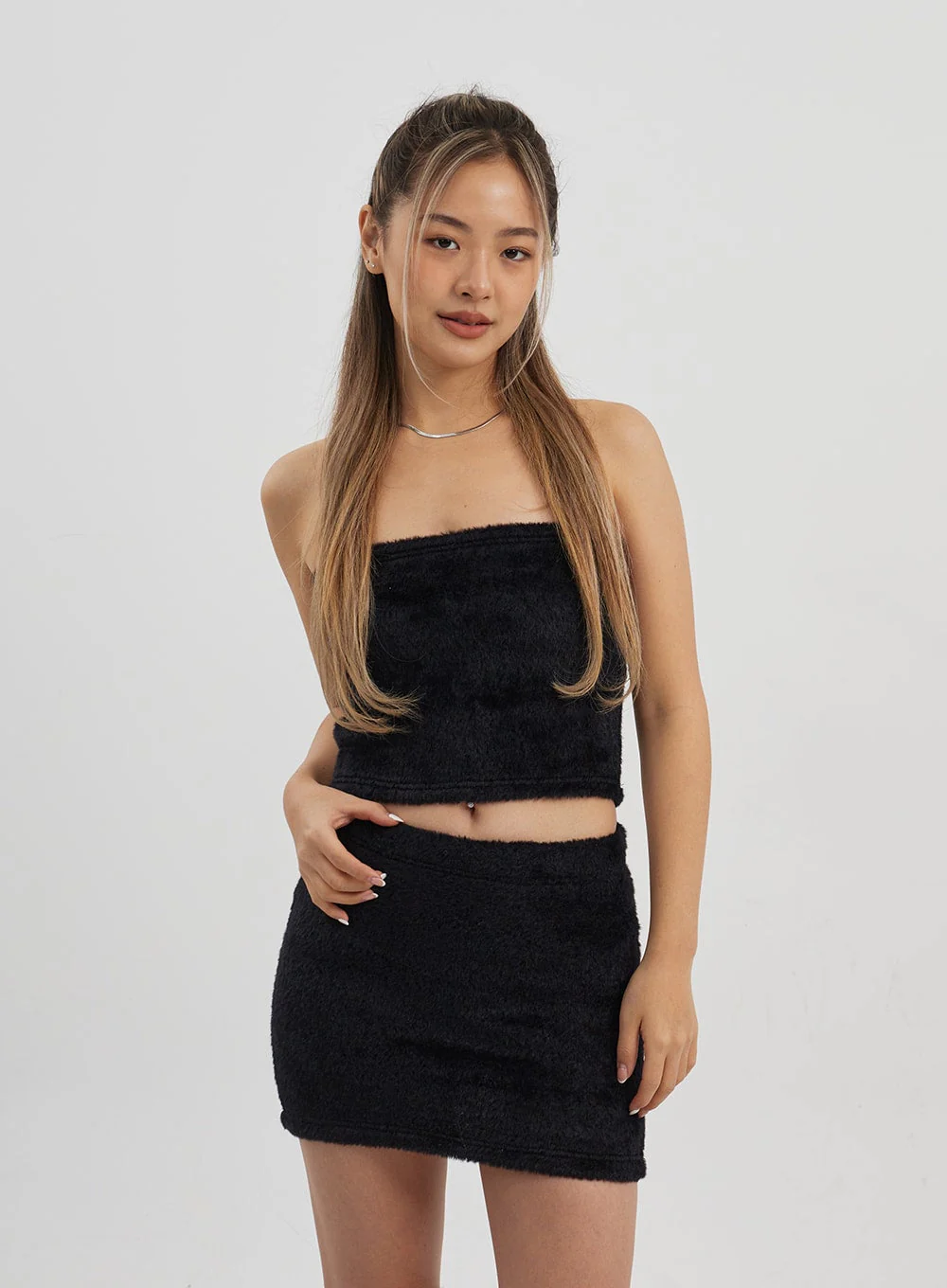 Teddy Cardigan Tube Top And Mini Skirt Set CJ325 - Image 11