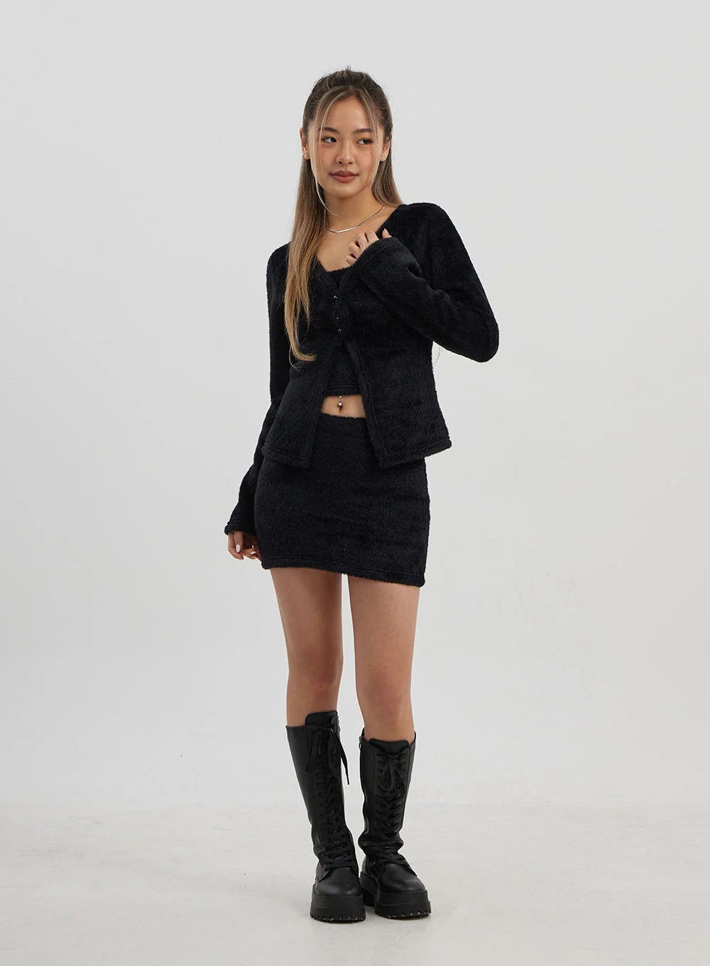 Teddy Cardigan Tube Top And Mini Skirt Set CJ325 - Image 13