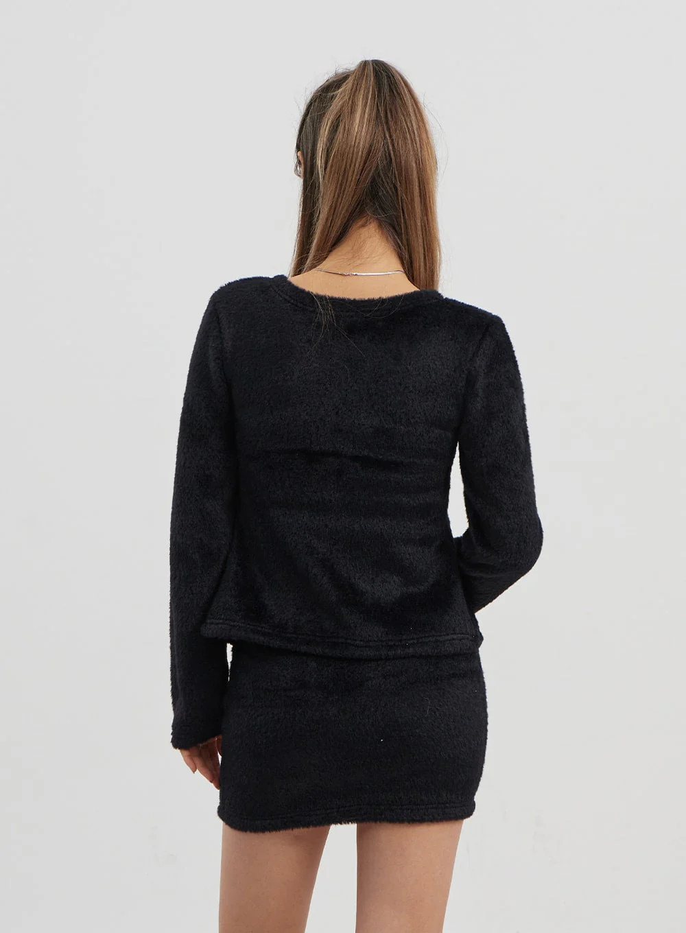 Teddy Cardigan Tube Top And Mini Skirt Set CJ325 - Image 6