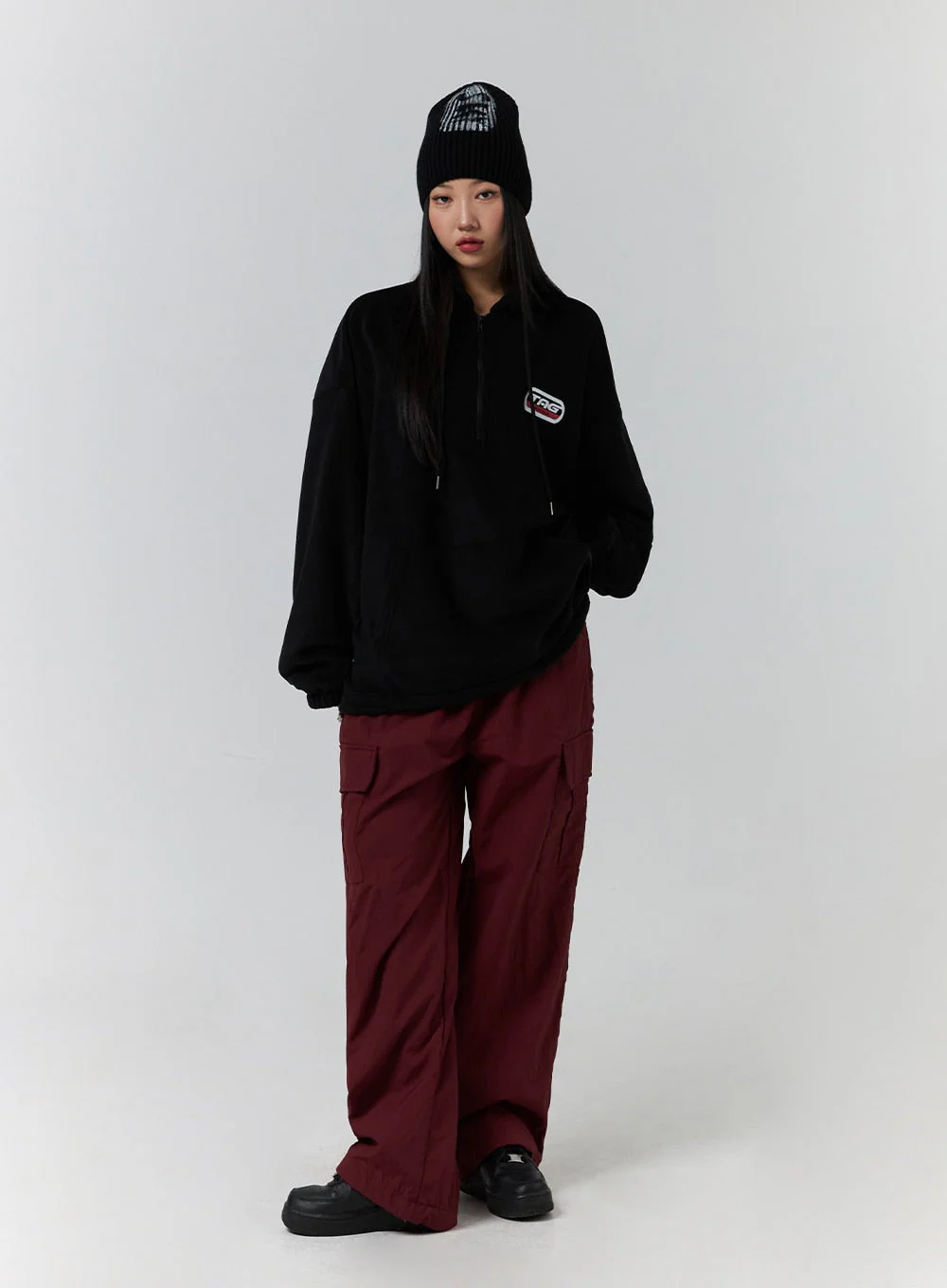 Terry Middle Waist Solid Pocket Cargo Pants (UNISEX) CD329 - Image 2
