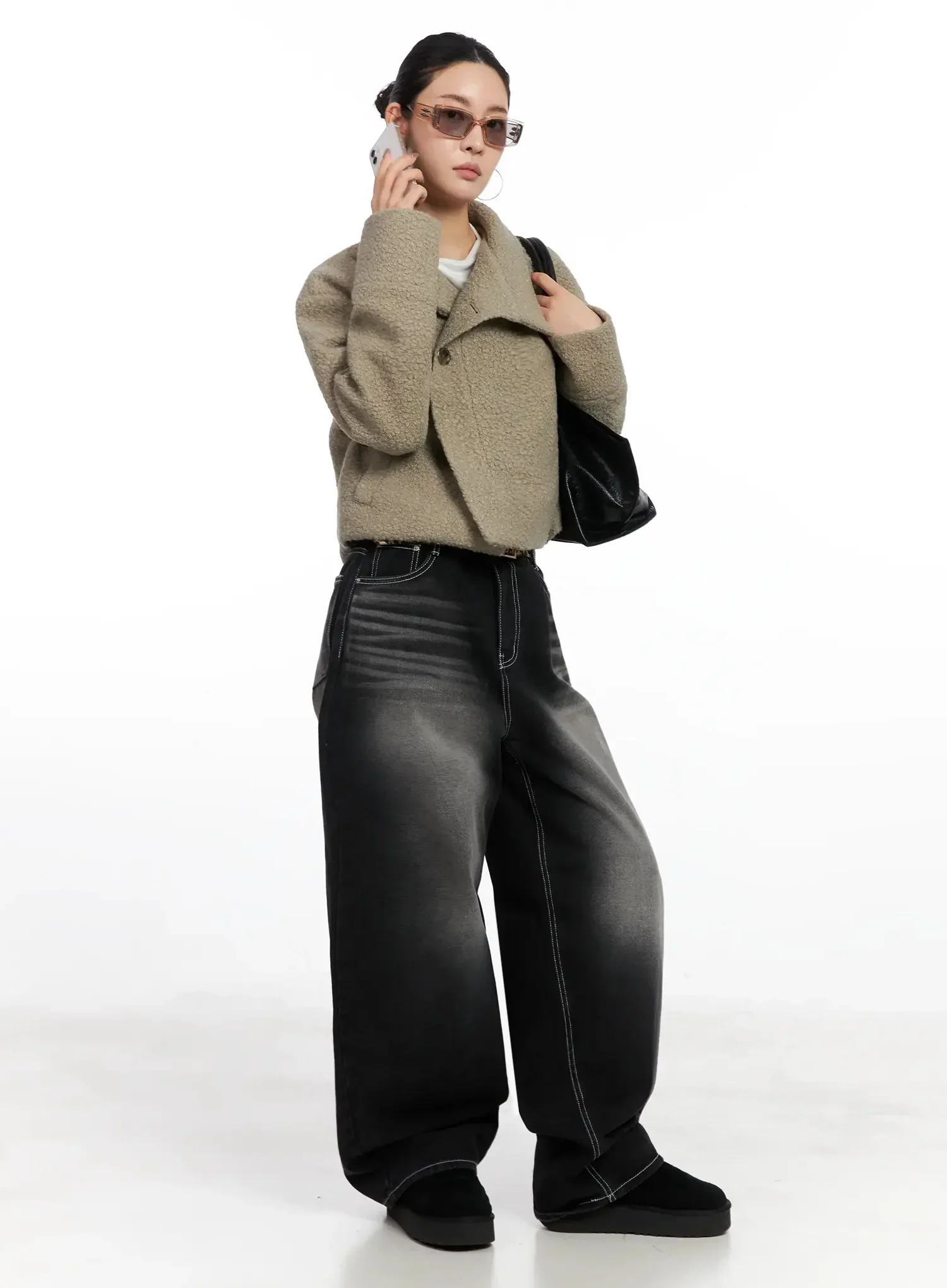 Textured Asymmetrical Button Coat IN528 - Image 2