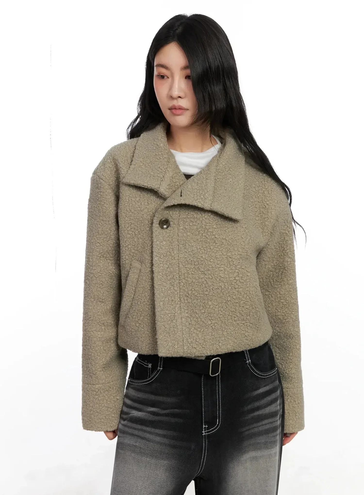 Textured Asymmetrical Button Coat IN528 - Image 5