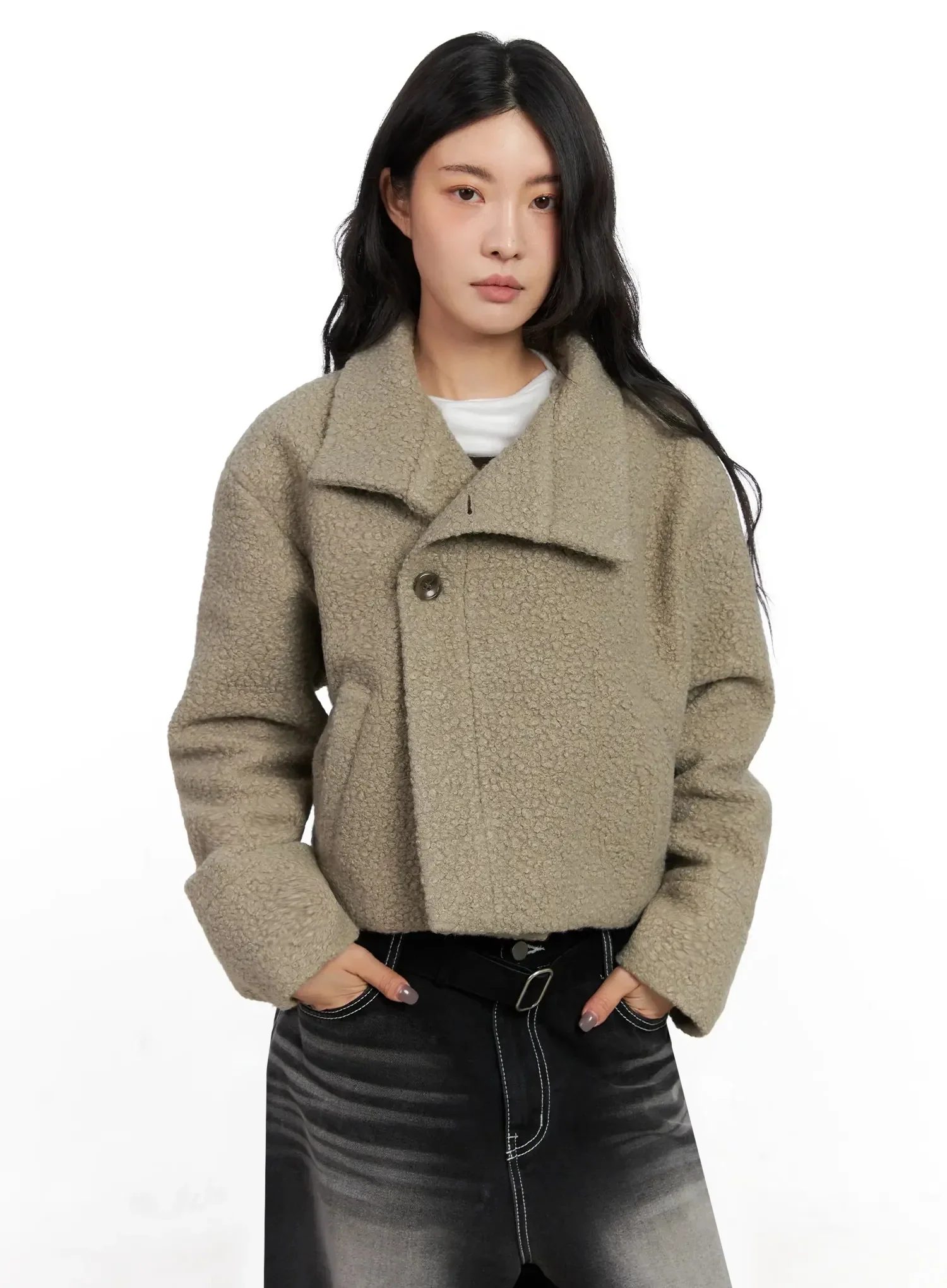 Textured Asymmetrical Button Coat IN528 - Image 6