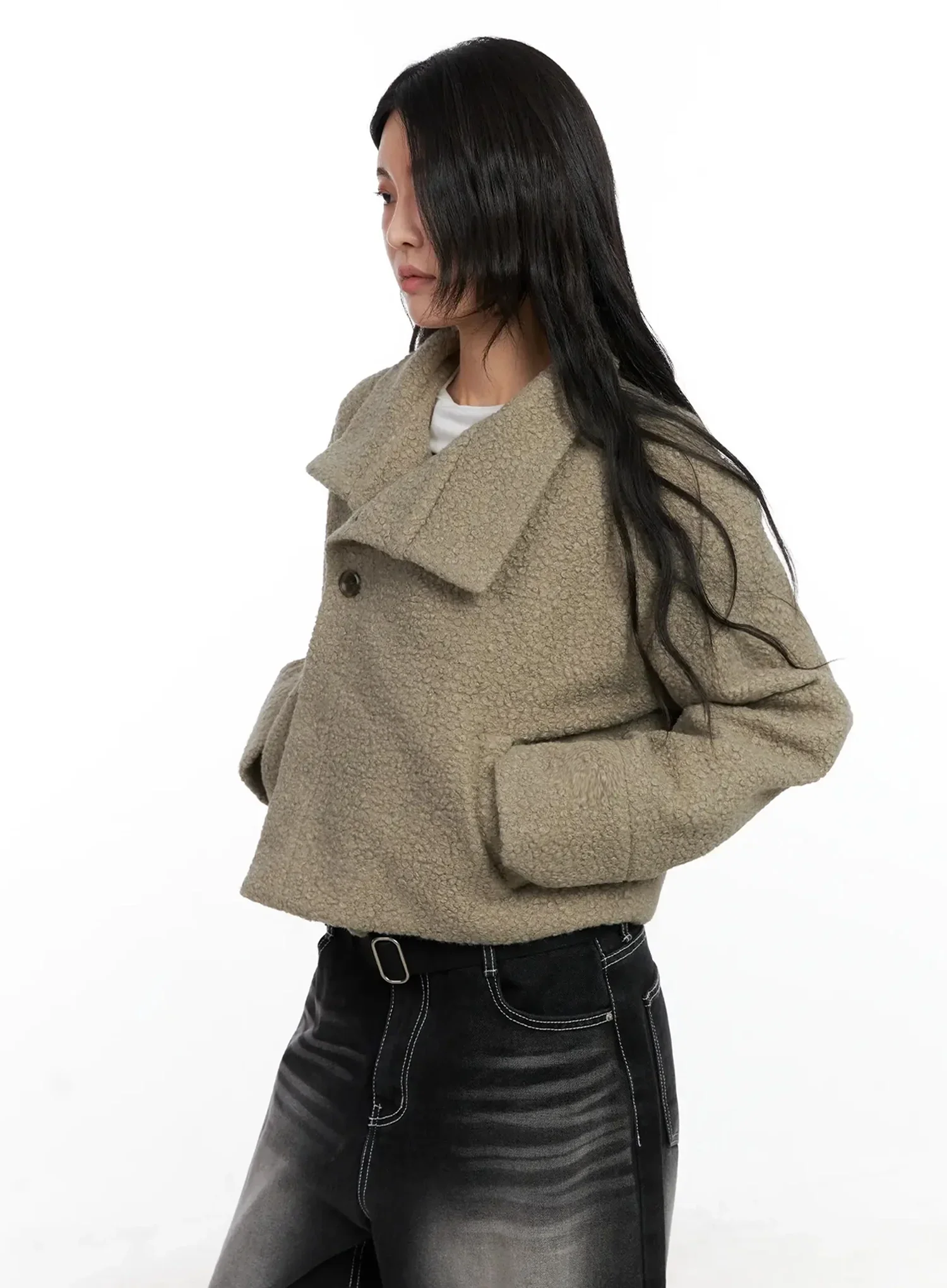Textured Asymmetrical Button Coat IN528 - Image 7