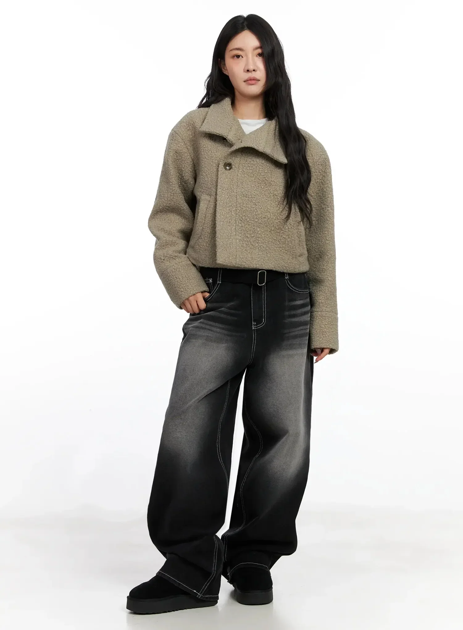 Textured Asymmetrical Button Coat IN528 - Image 8