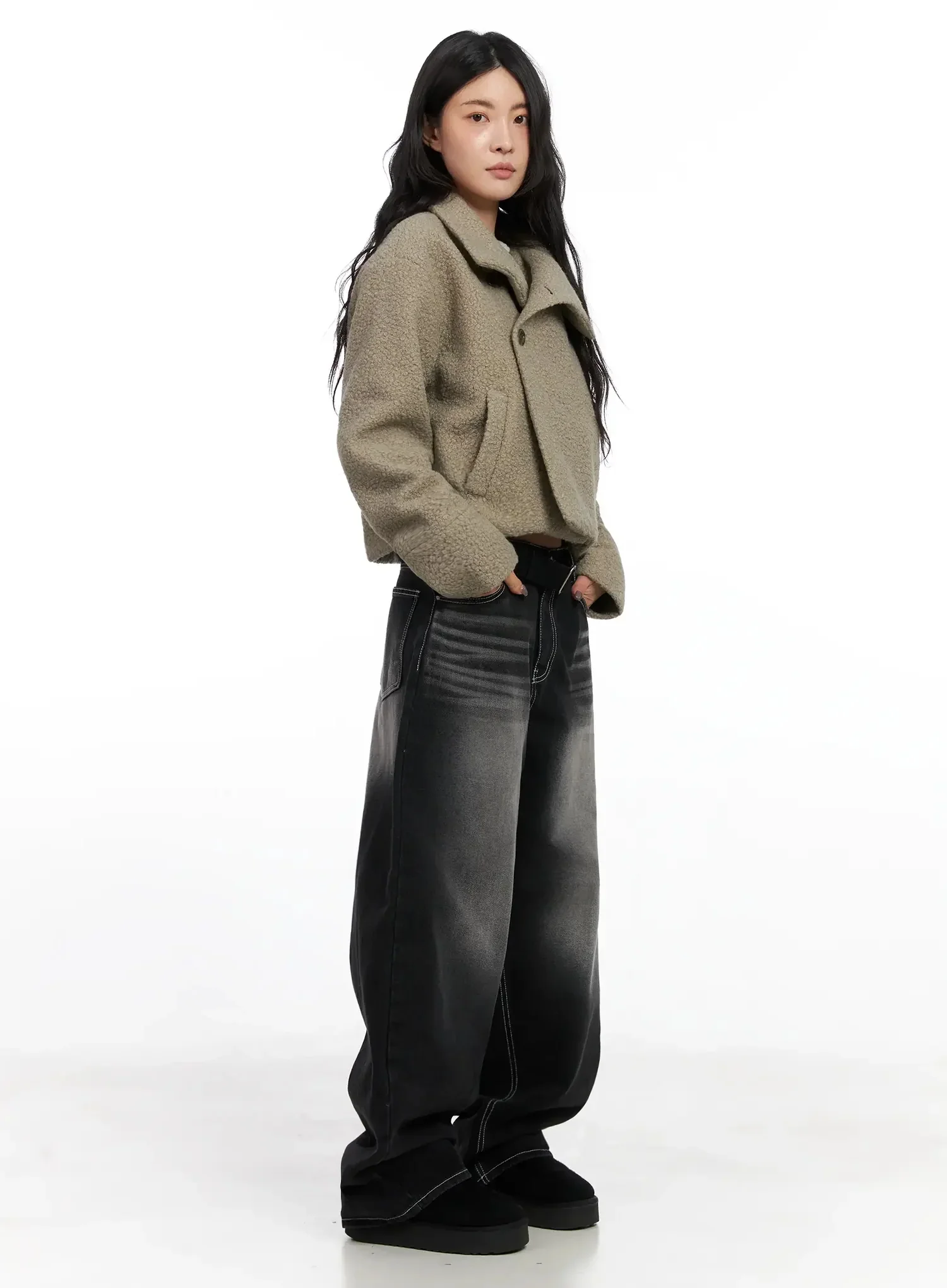 Textured Asymmetrical Button Coat IN528 - Image 9