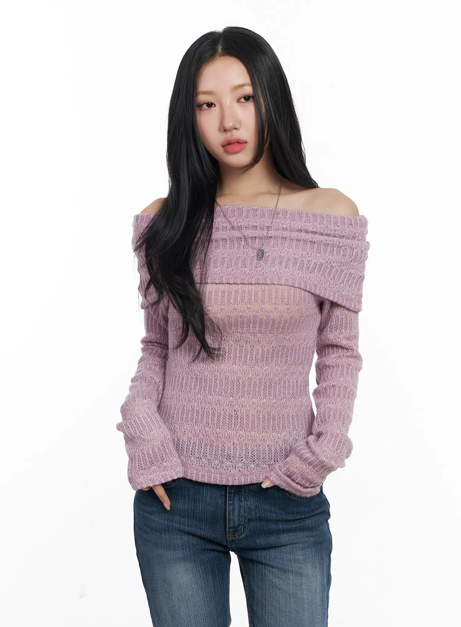 Textured Off-Shoulder Knit Top CJ514 - Image 2