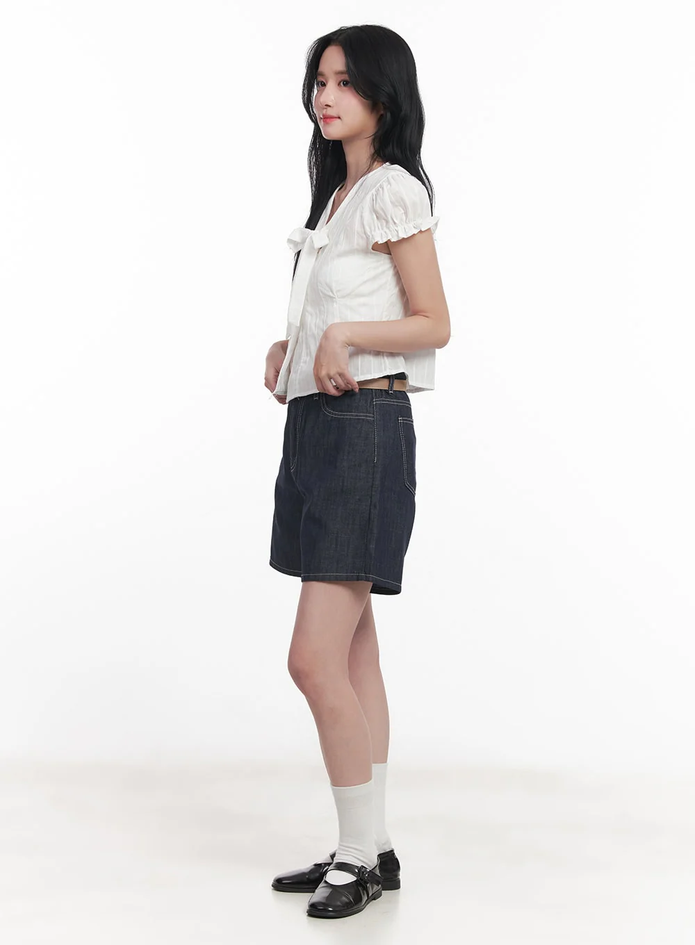 Tie Puff-Sleeve Crop Blouse Top CY526 - Image 3