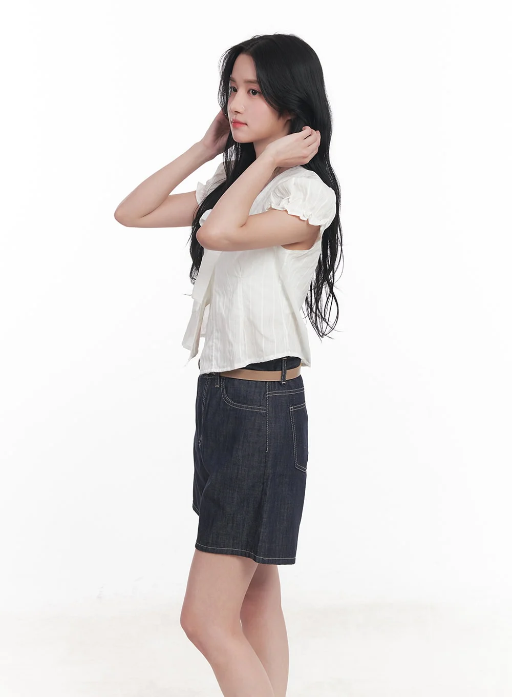 Tie Puff-Sleeve Crop Blouse Top CY526 - Image 5