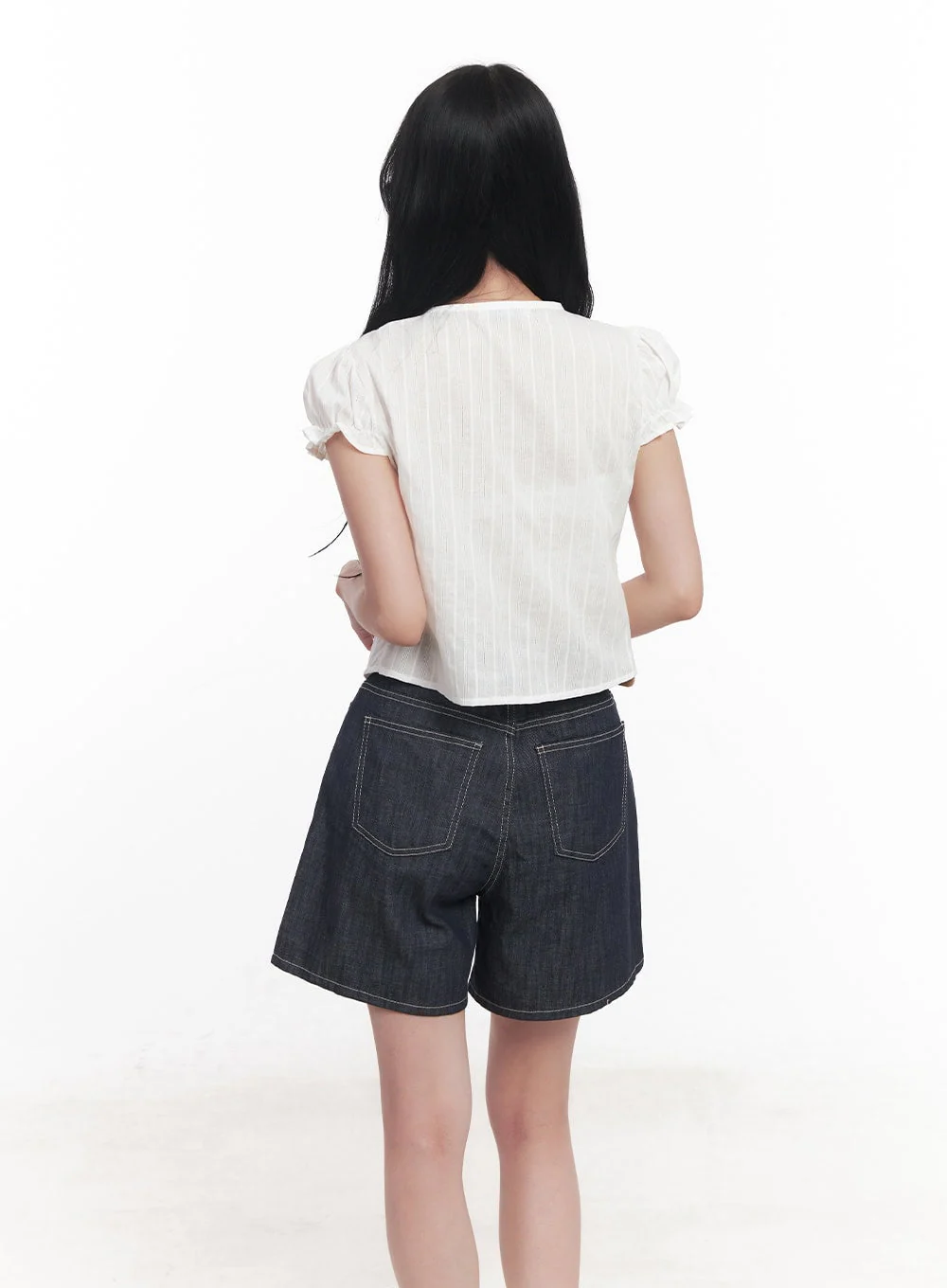 Tie Puff-Sleeve Crop Blouse Top CY526 - Image 6