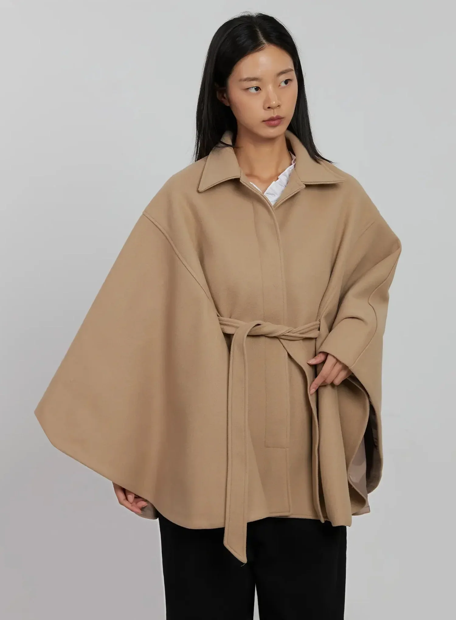Tie Waist Cape Coat IJ509