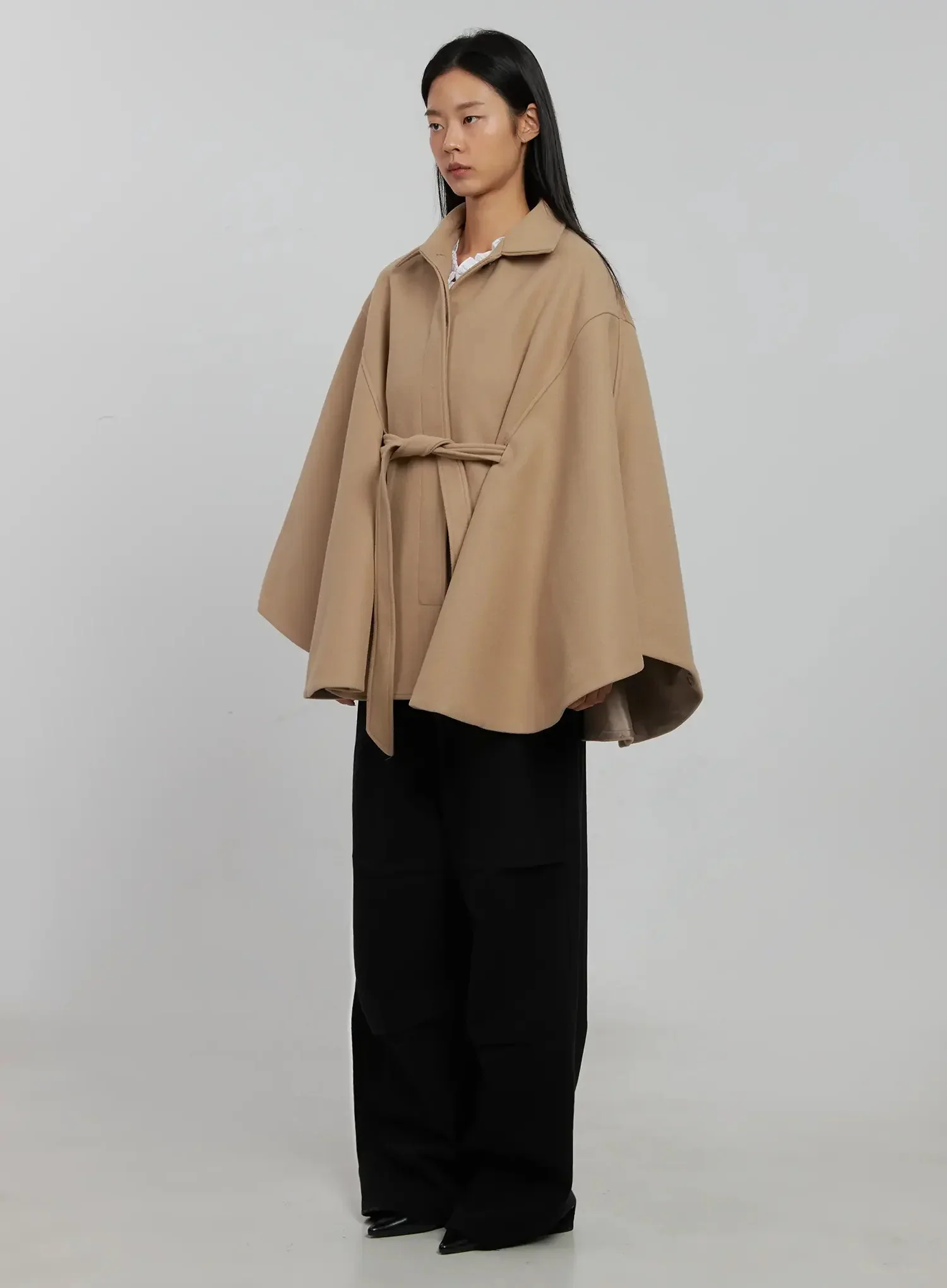 Tie Waist Cape Coat IJ509 - Image 10