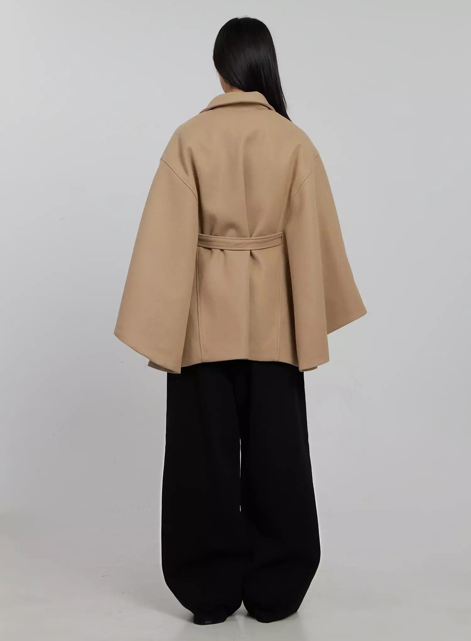 Tie Waist Cape Coat IJ509 - Image 12