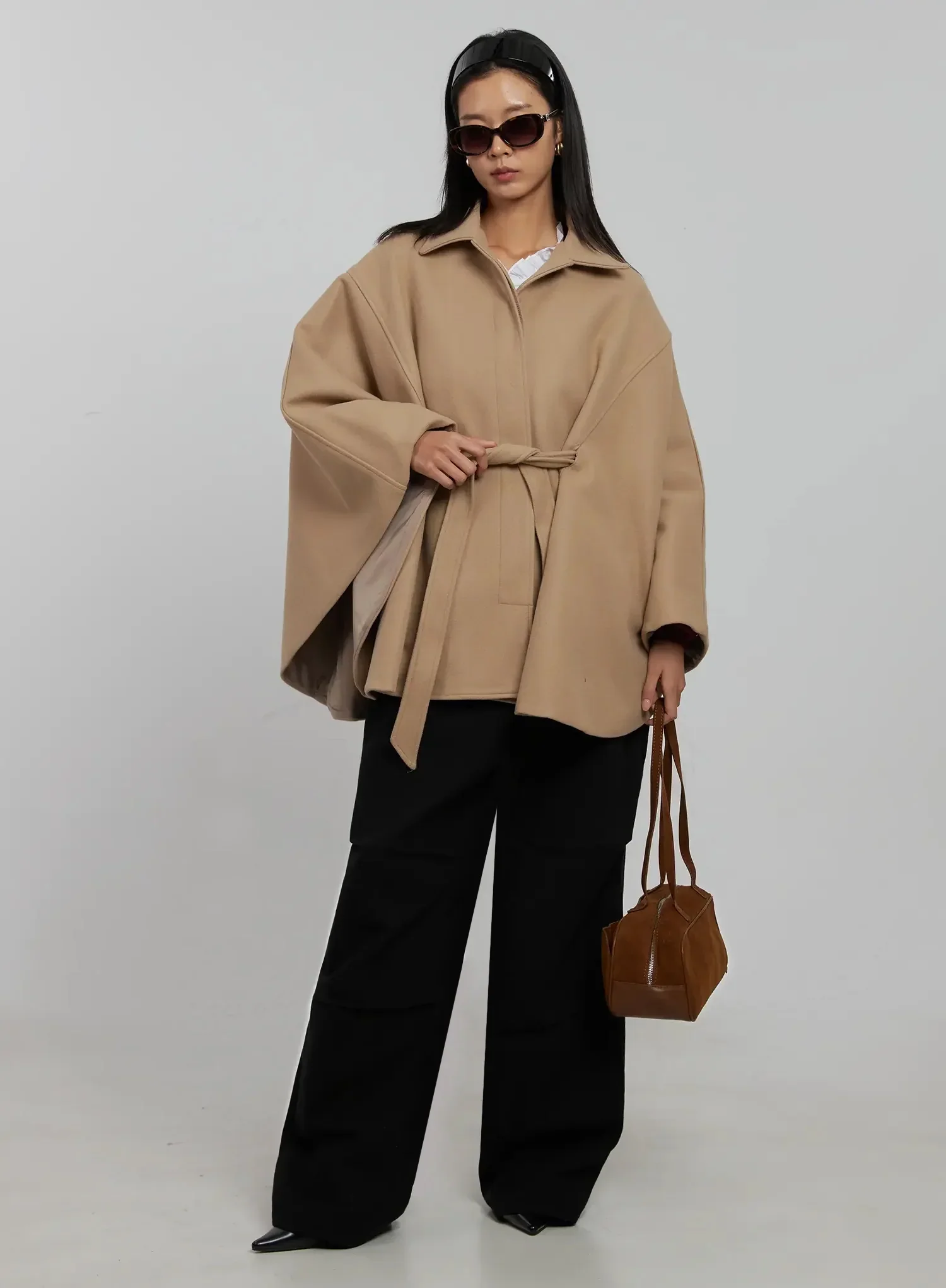 Tie Waist Cape Coat IJ509 - Image 2