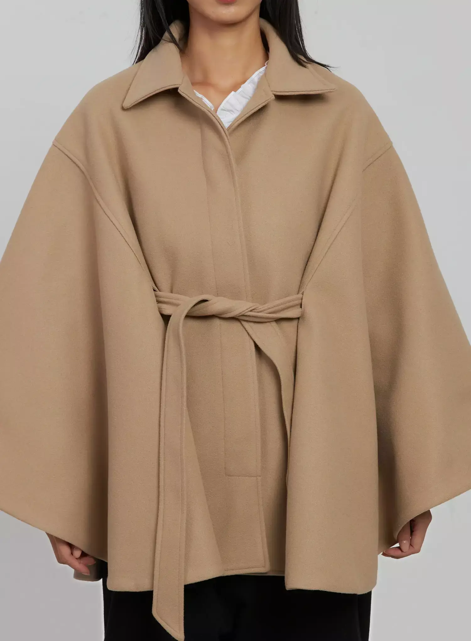 Tie Waist Cape Coat IJ509 - Image 3