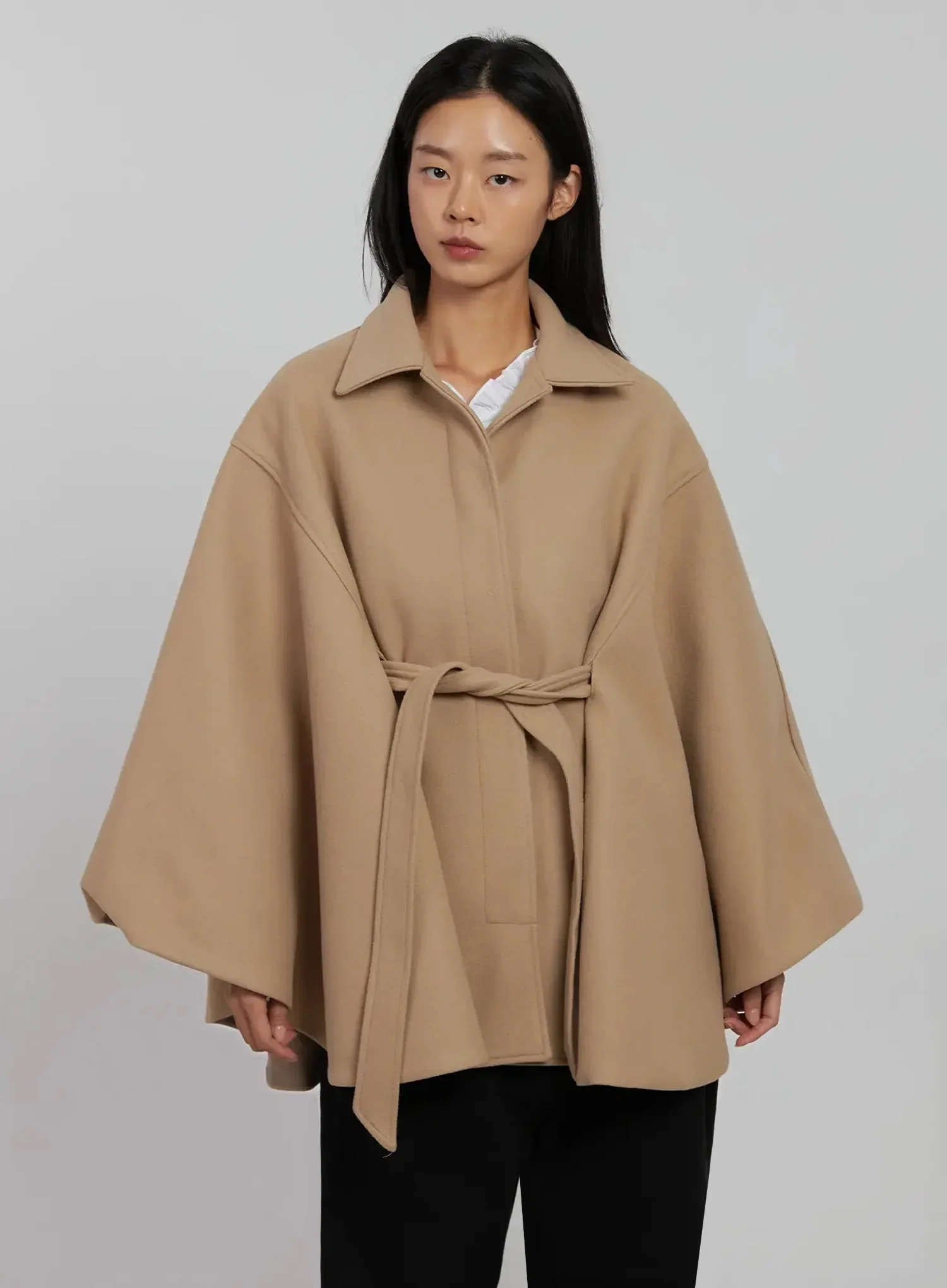 Tie Waist Cape Coat IJ509 - Image 4