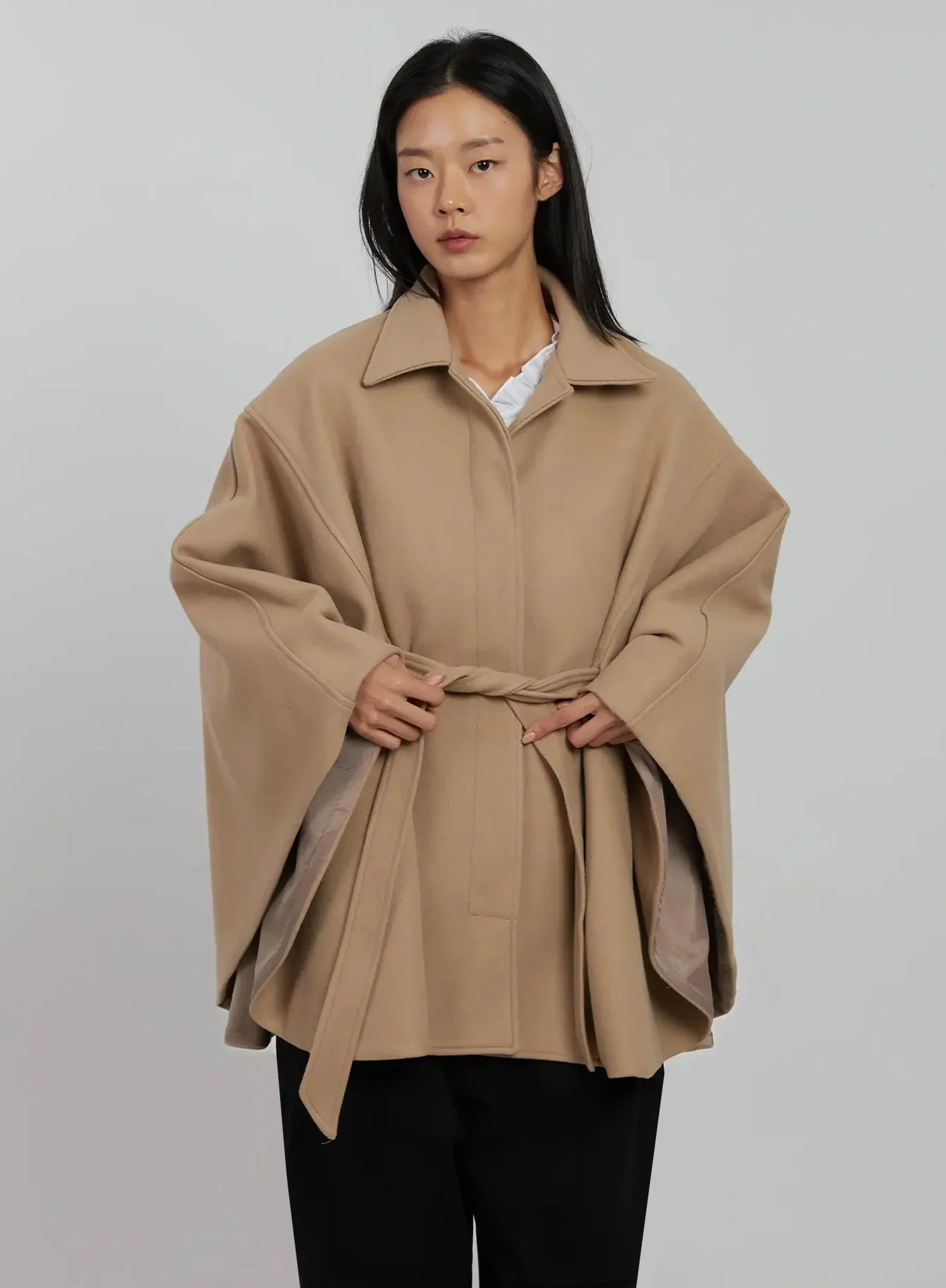 Tie Waist Cape Coat IJ509 - Image 5