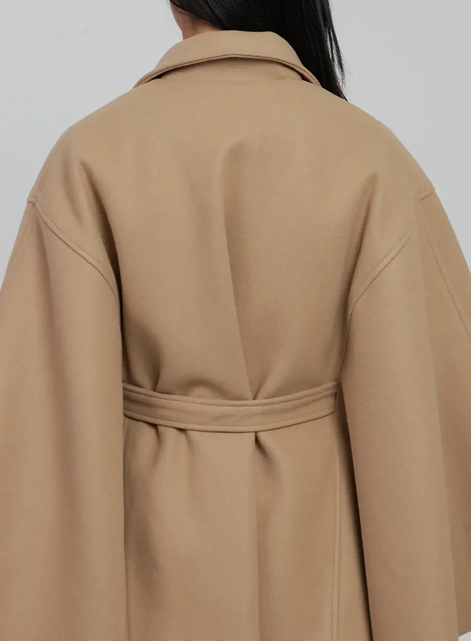 Tie Waist Cape Coat IJ509 - Image 6