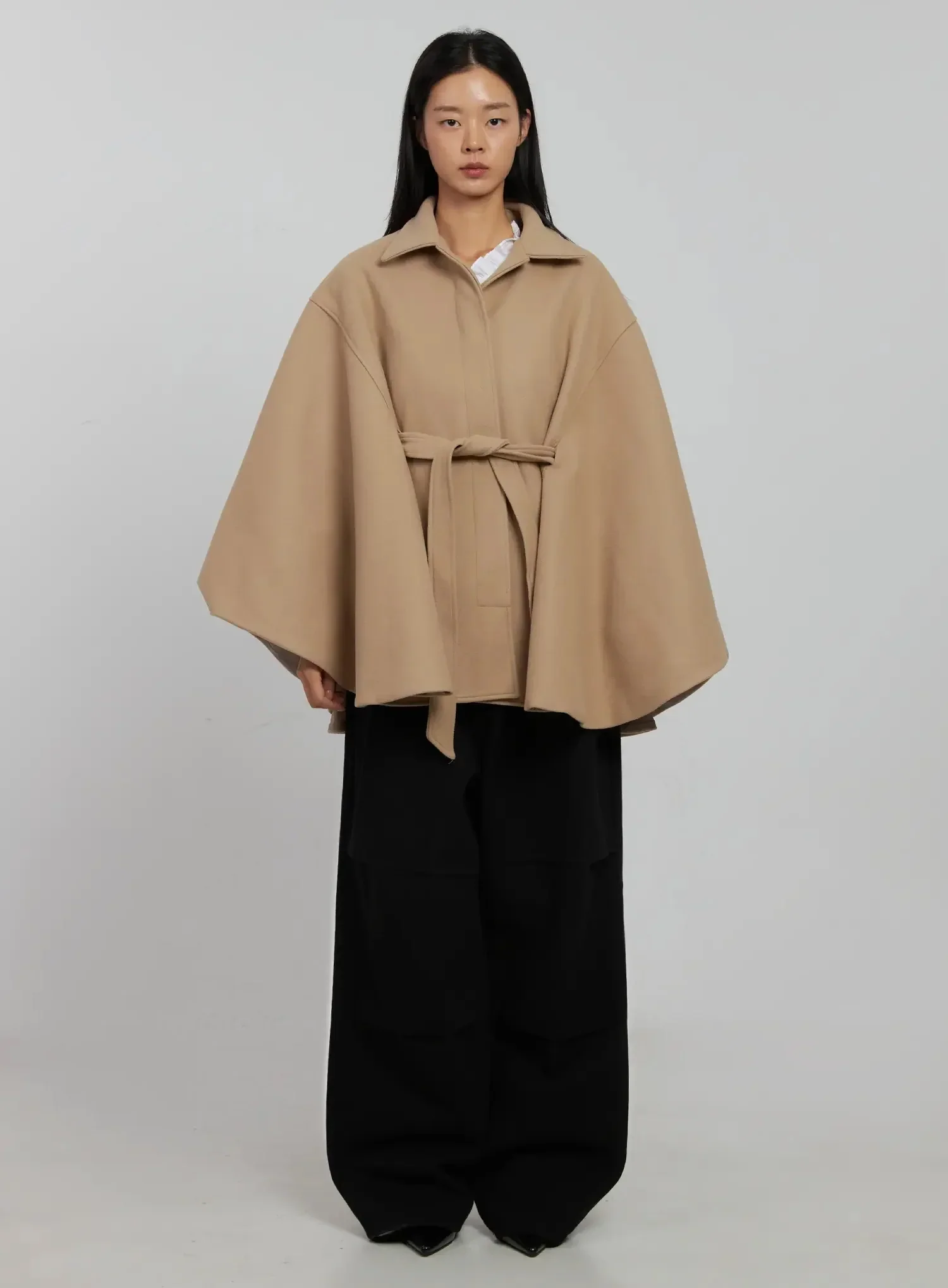 Tie Waist Cape Coat IJ509 - Image 9