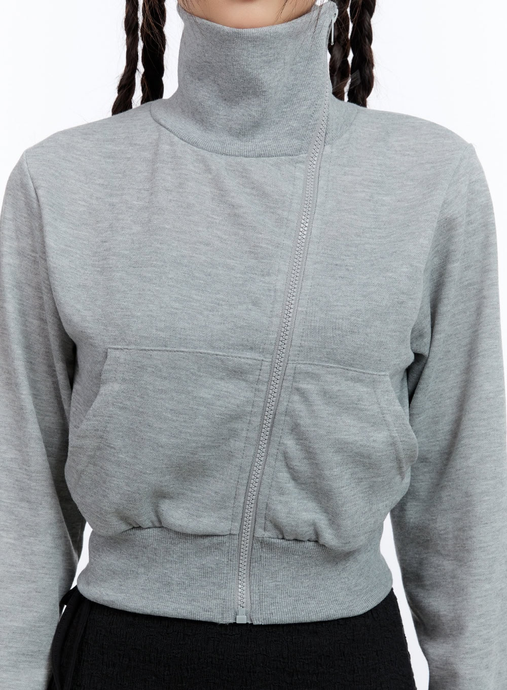 Turtleneck Zip-Up Crop Sweatshirt CG414 - Image 3
