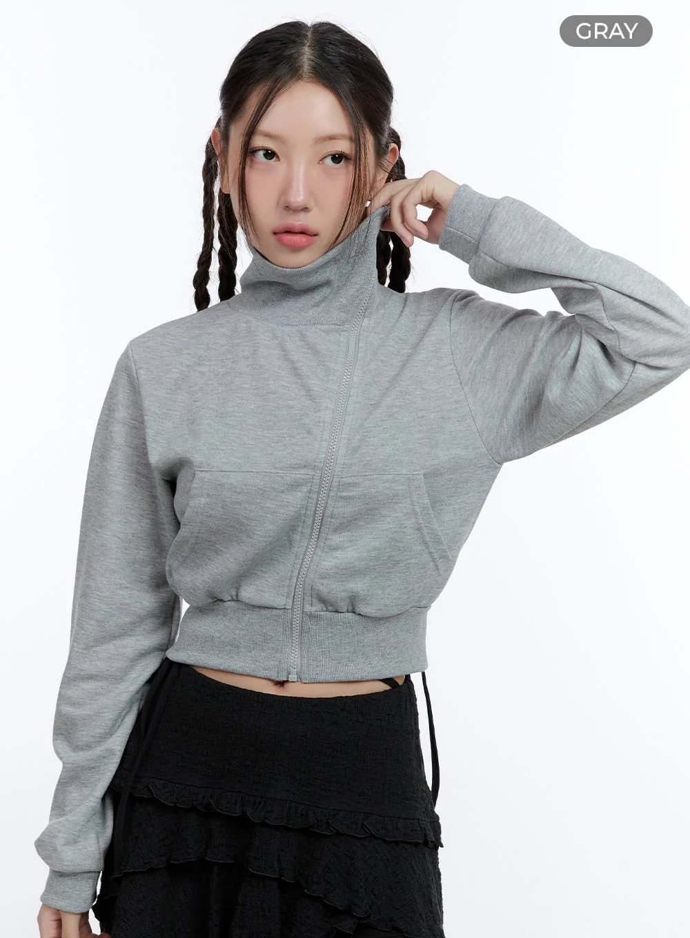 Turtleneck Zip-Up Crop Sweatshirt CG414 - Image 8