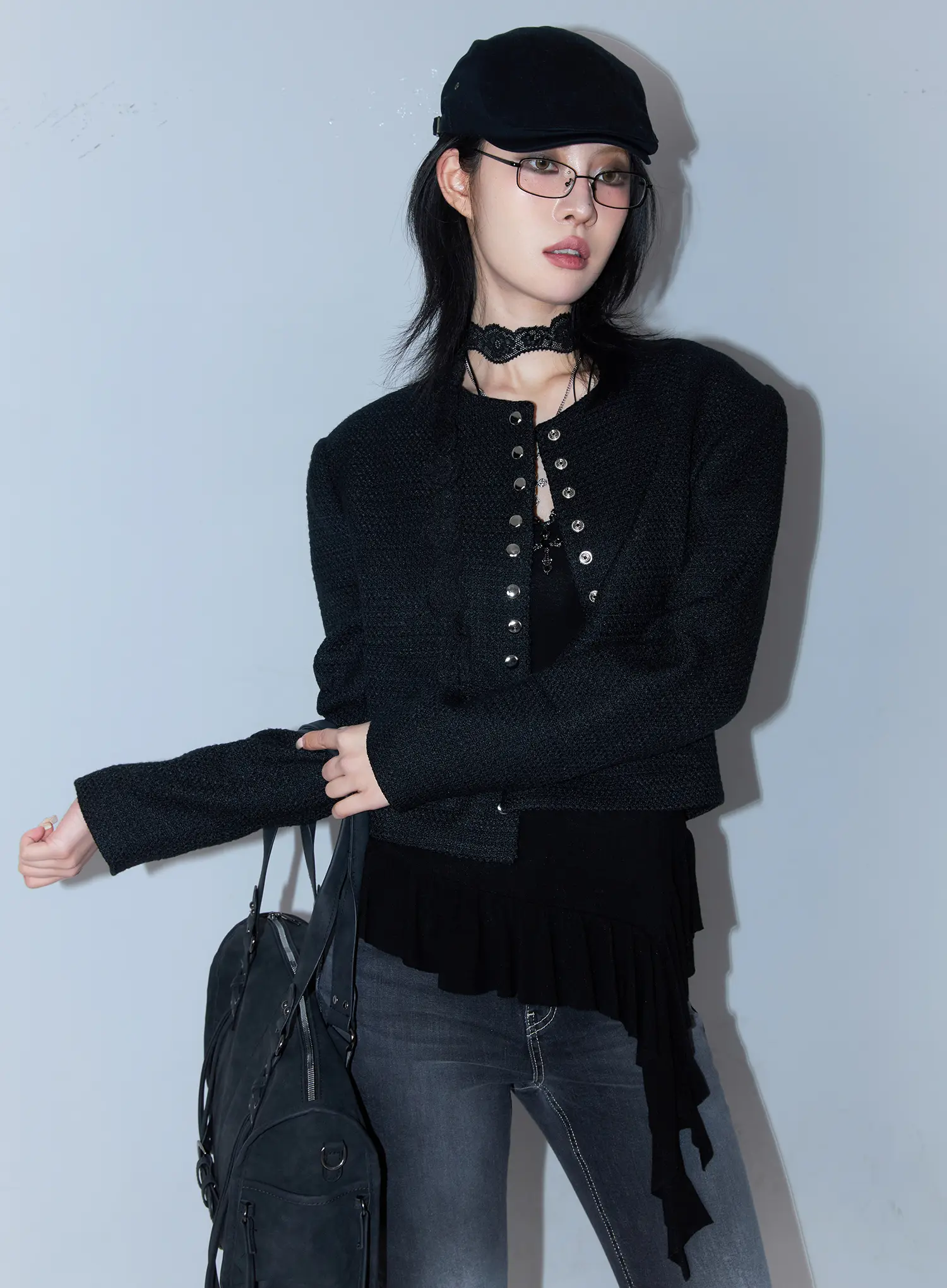 Tweed Snap Button Jacket CF527 - Image 11