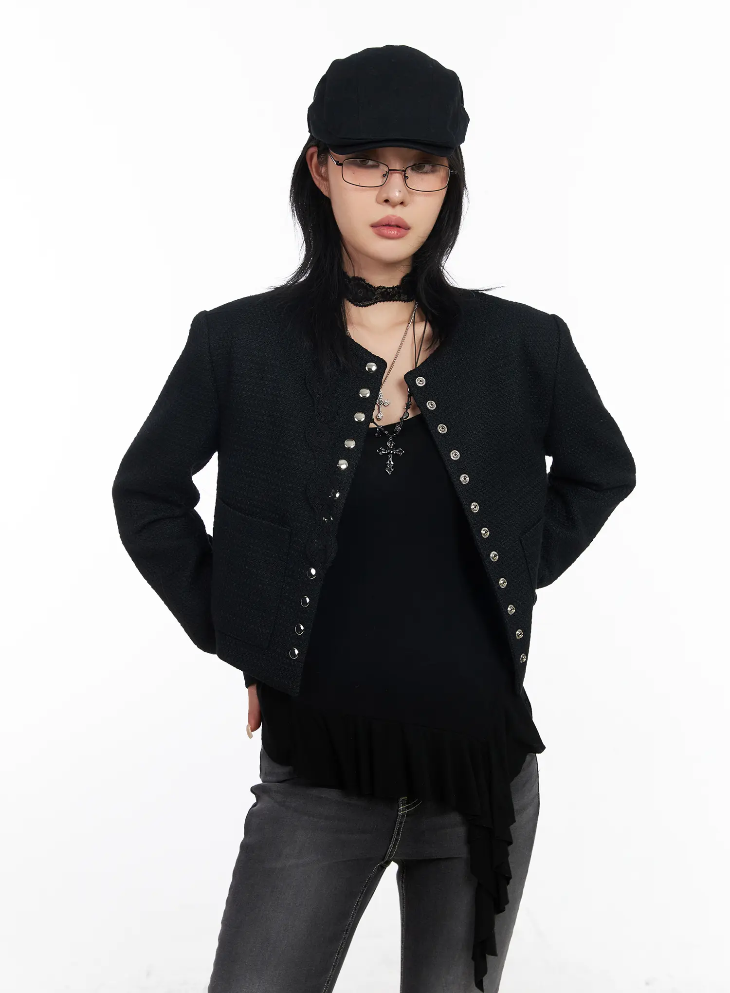 Tweed Snap Button Jacket CF527 - Image 2