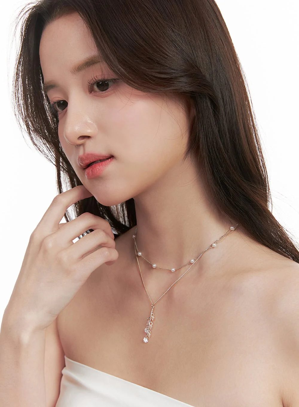 Two-Line Cubic Bijou Necklace IJ516 - Image 2