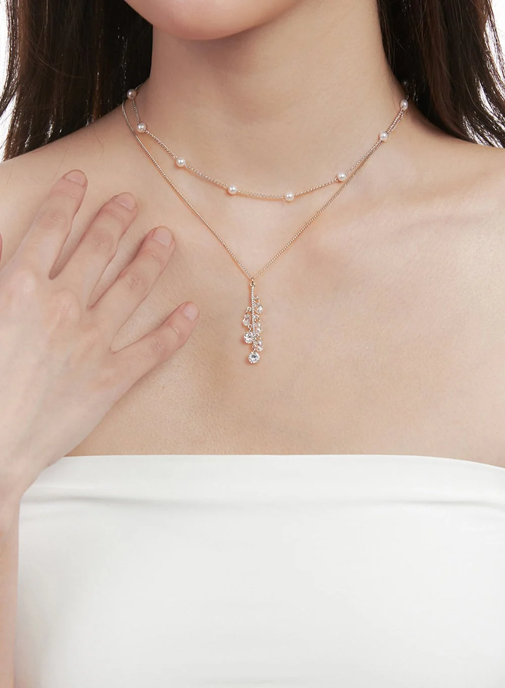 Two-Line Cubic Bijou Necklace IJ516 - Image 4