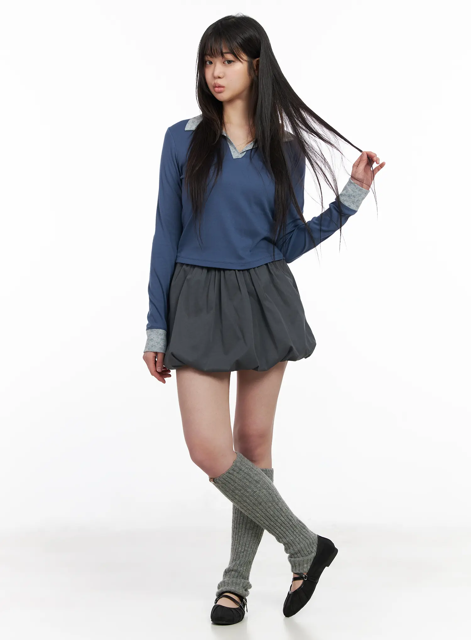 Two-Tone Collar Floral Long Sleeve Tee CM513 - Image 3