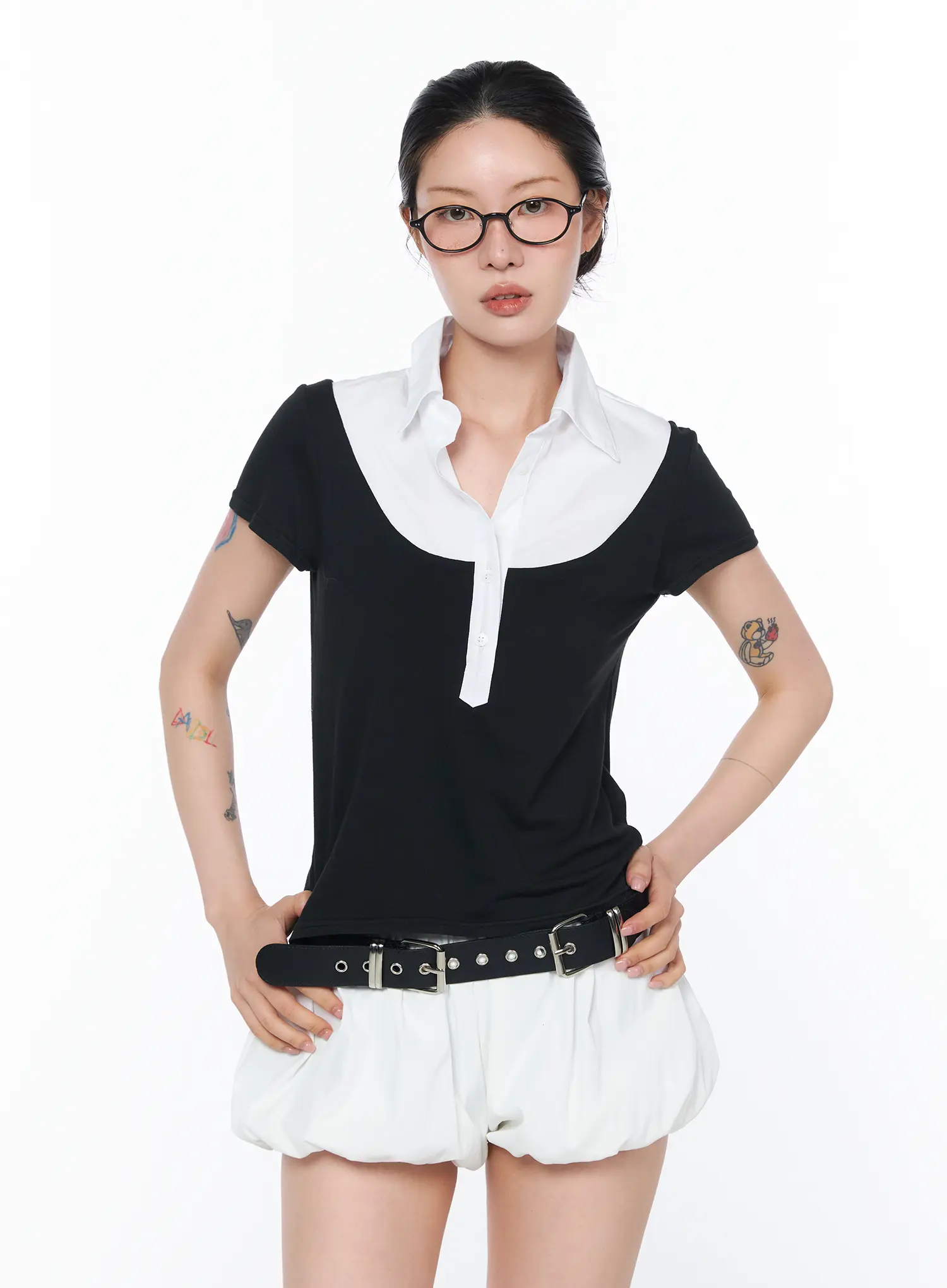 Two-Tone Collared Short Sleeve Tee CA527 - Image 12