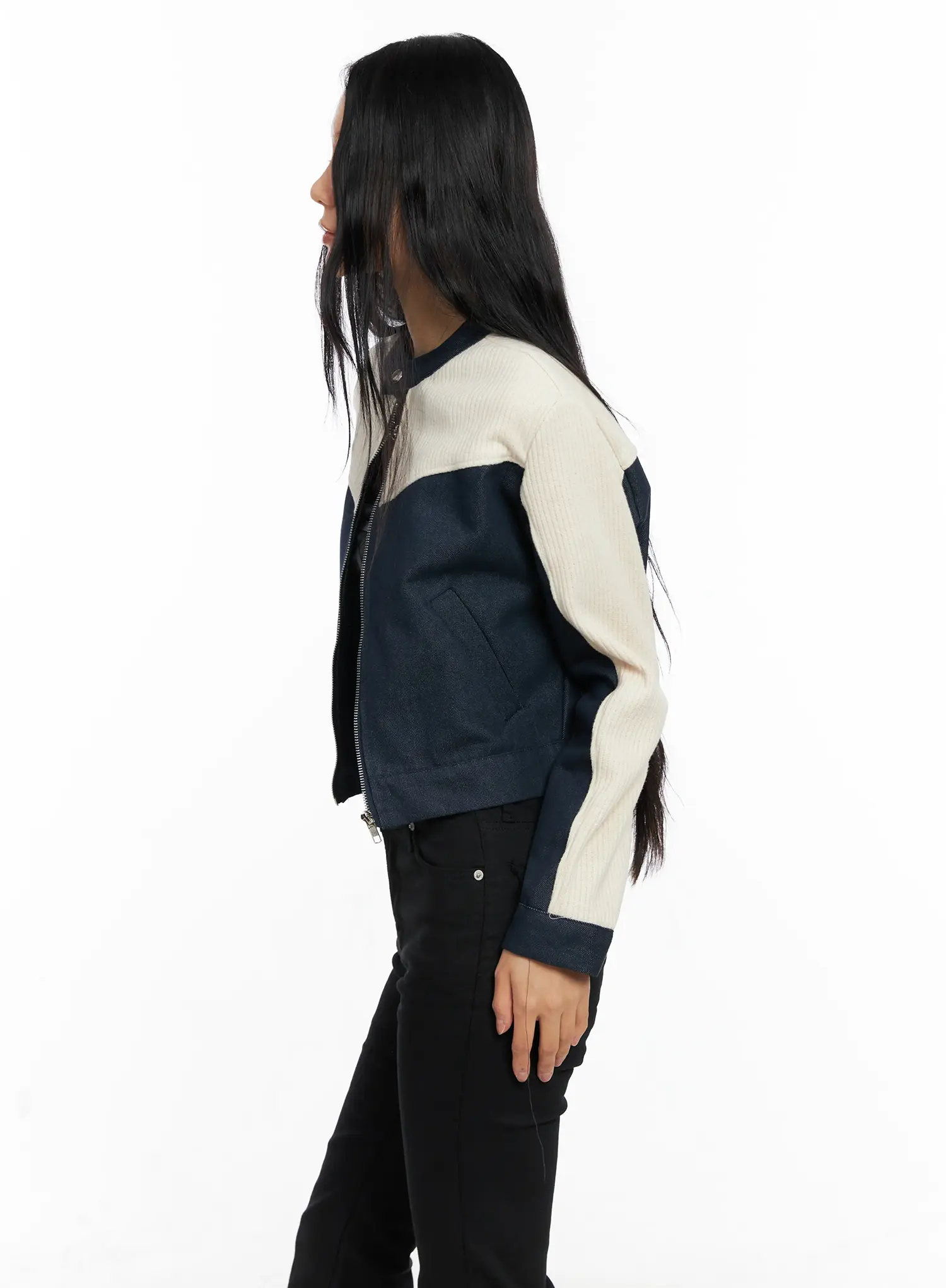 Two-Tone Knit Biker Jacket CO528 - Image 5