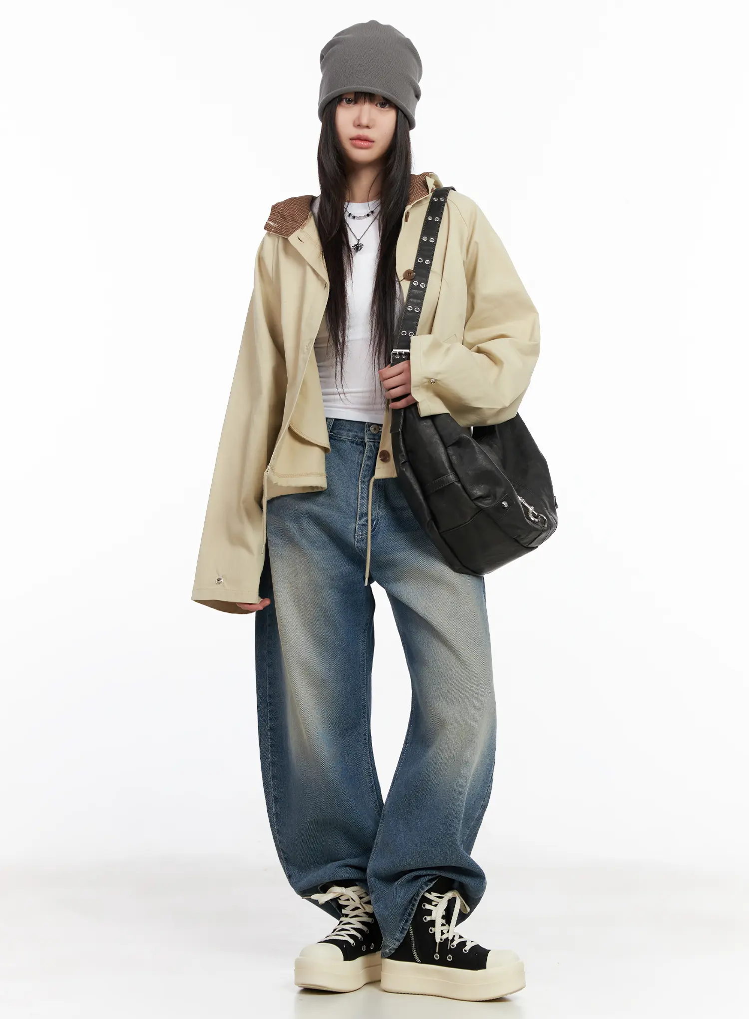 Two-Tone Short Trench Hooded Jacket CM512