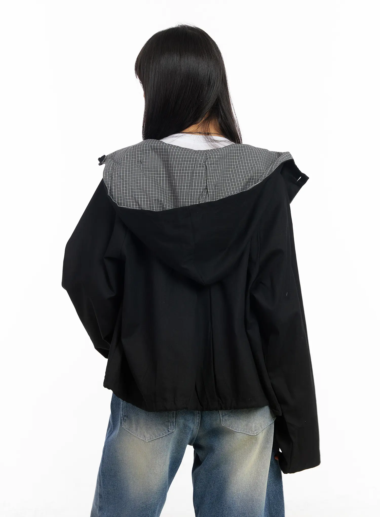Two-Tone Short Trench Hooded Jacket CM512 - Image 2