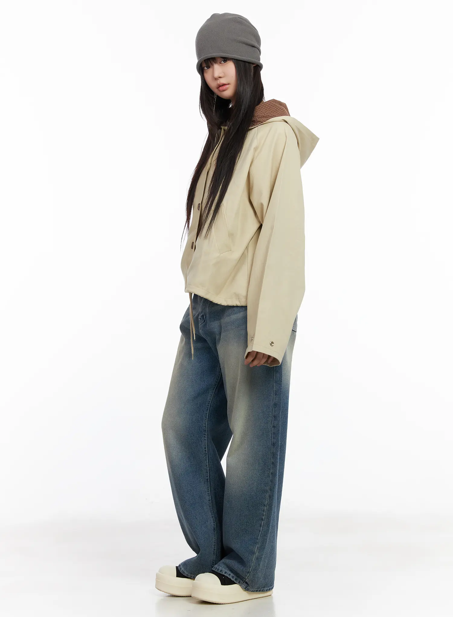 Two-Tone Short Trench Hooded Jacket CM512 - Image 4