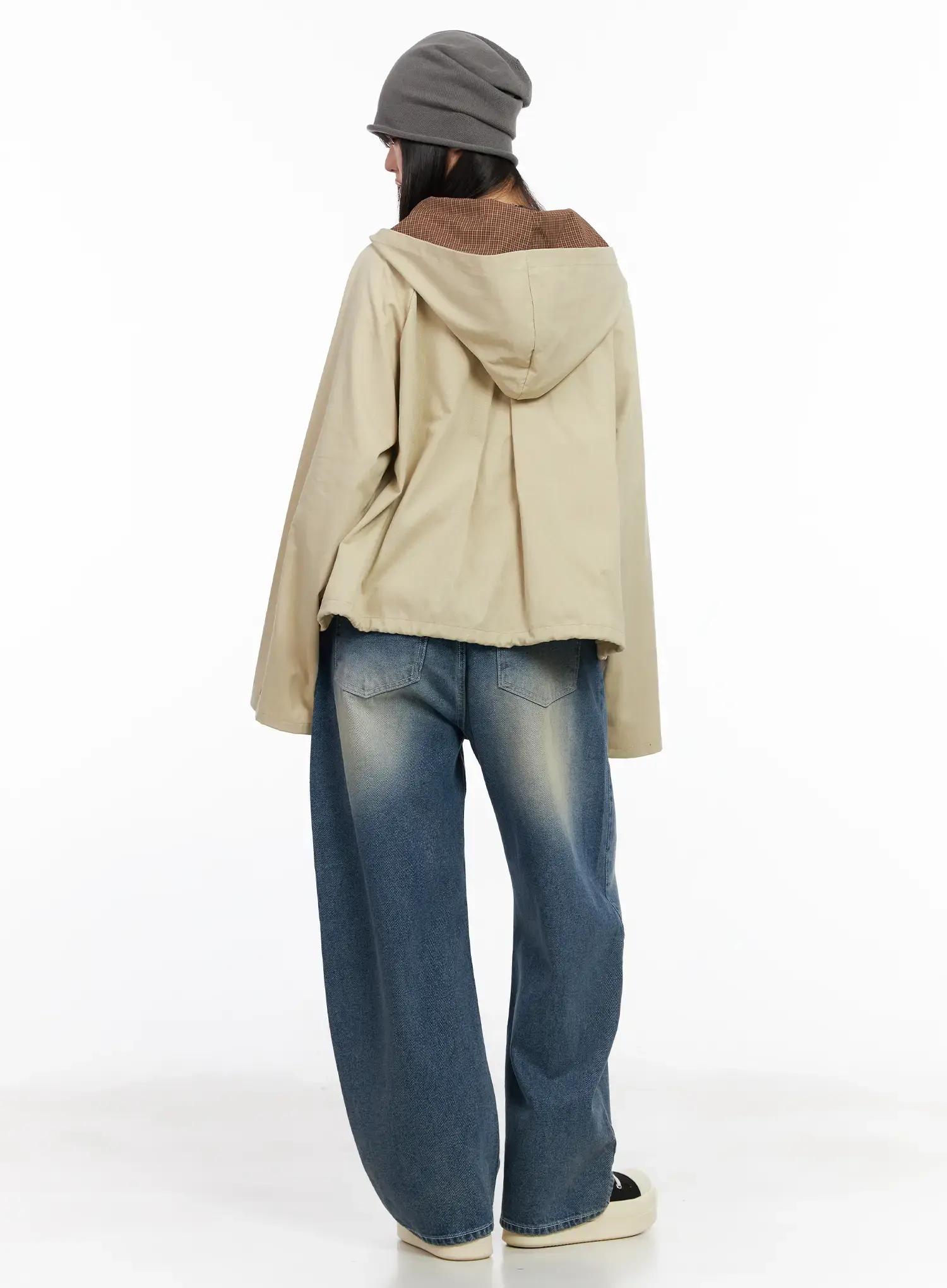 Two-Tone Short Trench Hooded Jacket CM512 - Image 5