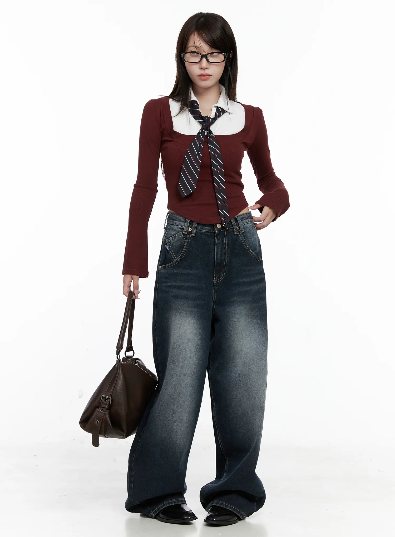 Two-Tone Square Neck Long Sleeve Top CO521