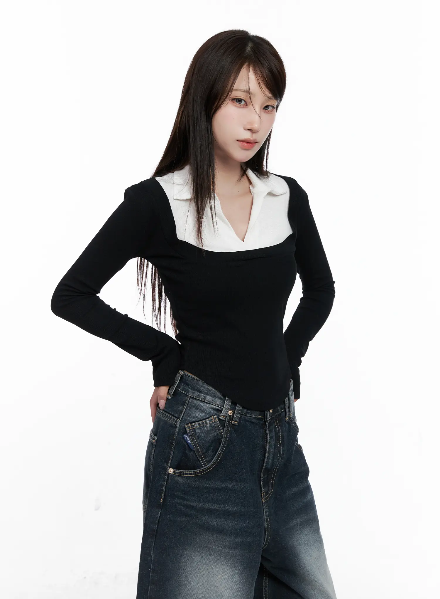 Two-Tone Square Neck Long Sleeve Top CO521 - Image 10