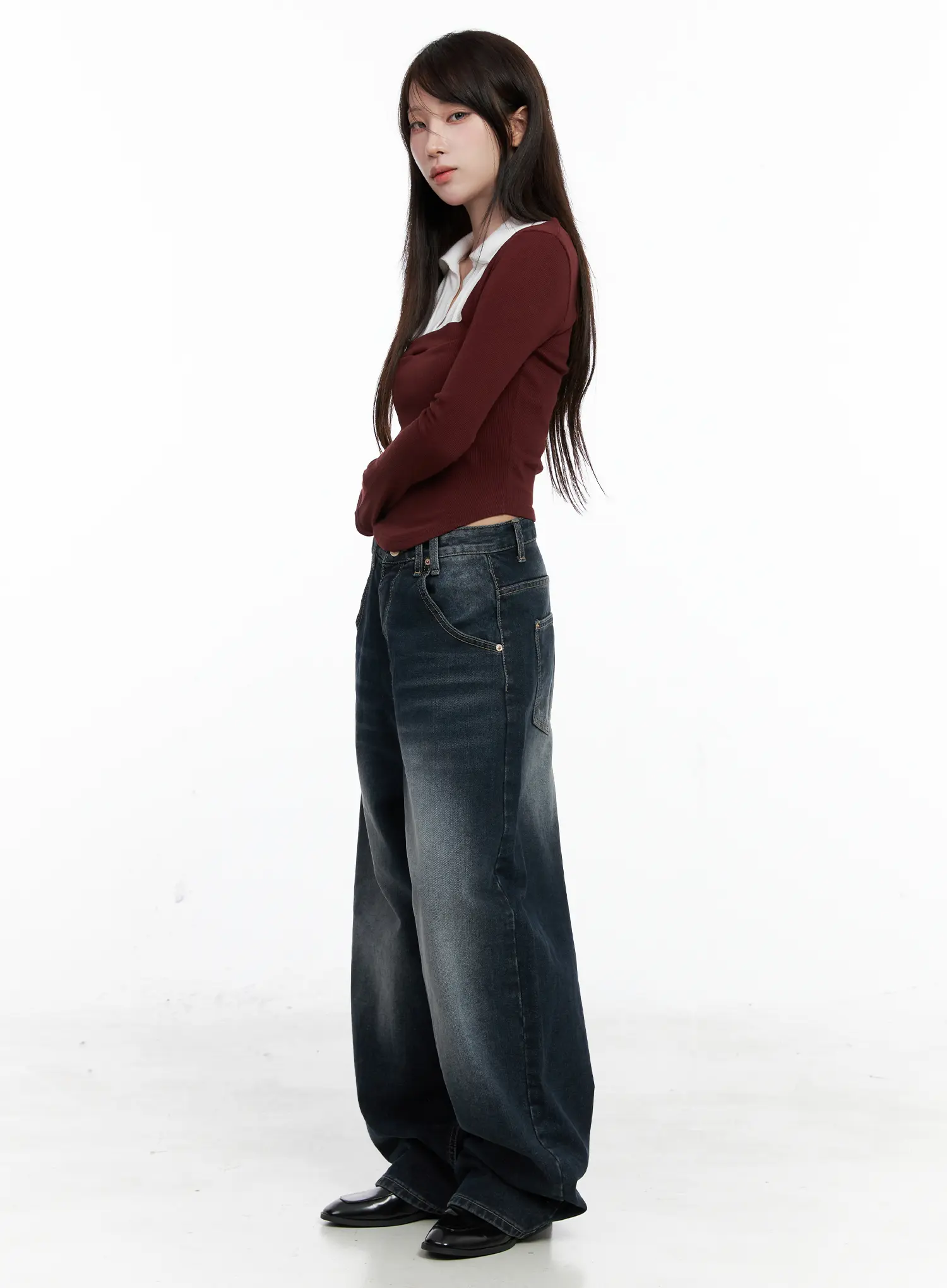Two-Tone Square Neck Long Sleeve Top CO521 - Image 3