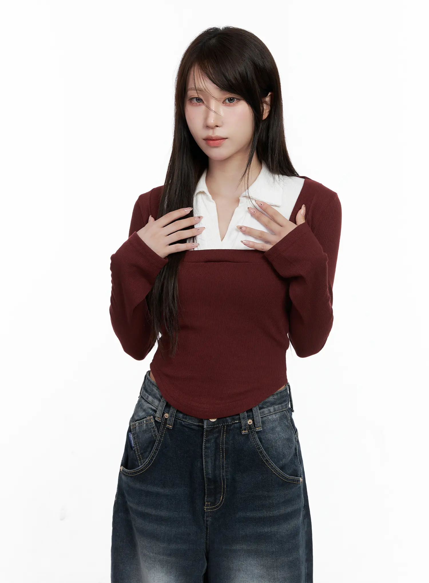 Two-Tone Square Neck Long Sleeve Top CO521 - Image 5