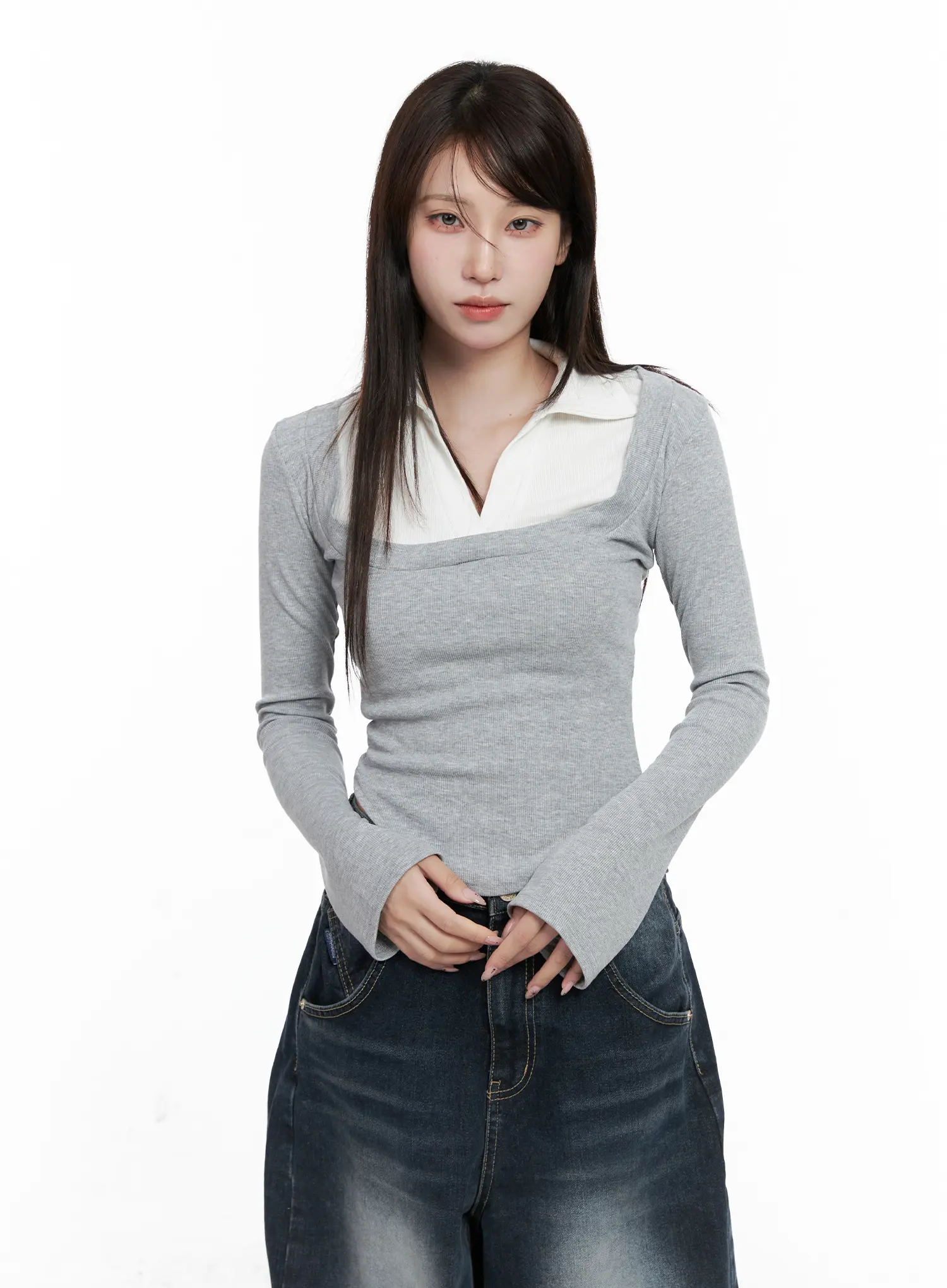 Two-Tone Square Neck Long Sleeve Top CO521 - Image 9